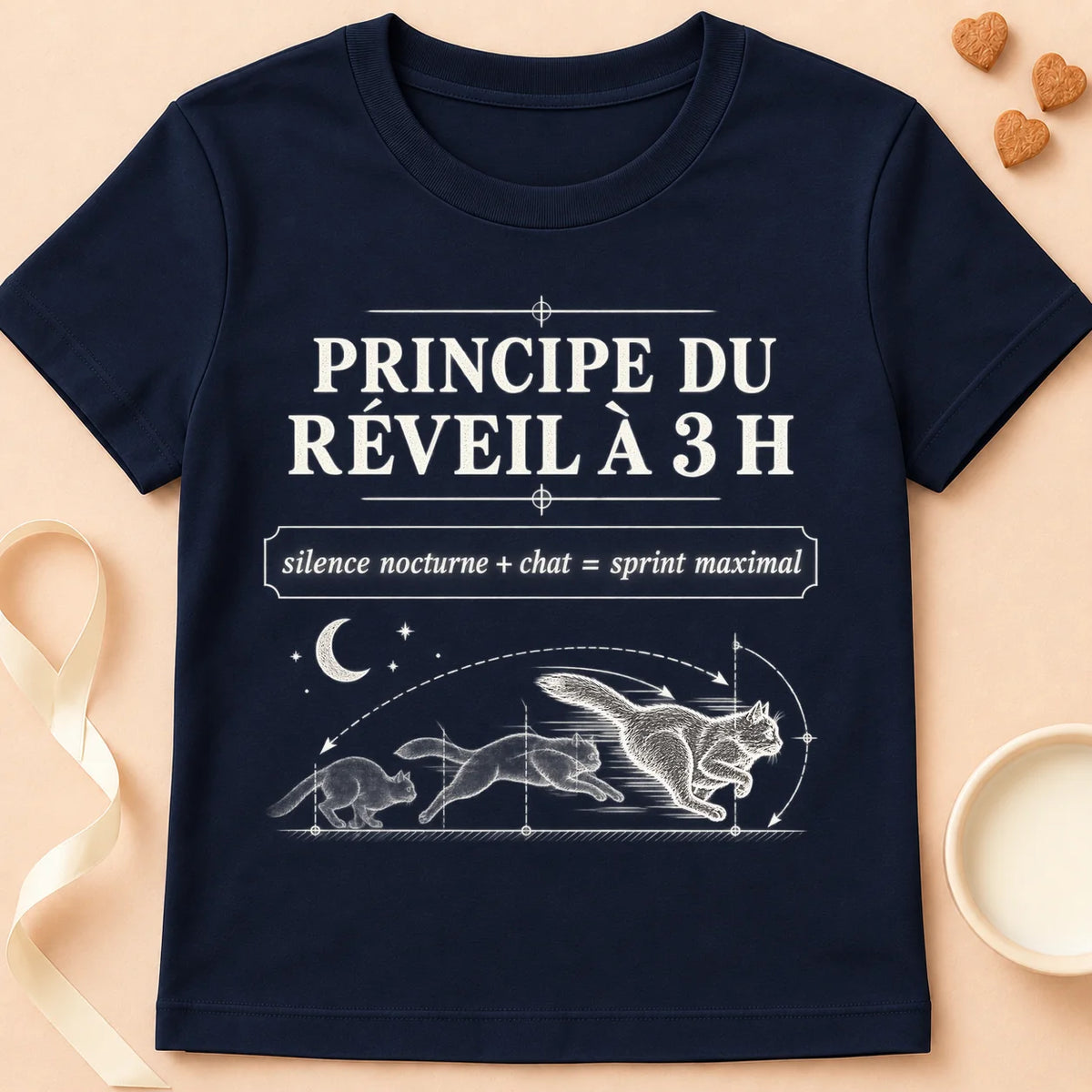 T-shirt chat Patoume – T-shirt Principe du réveil – Bleu marine