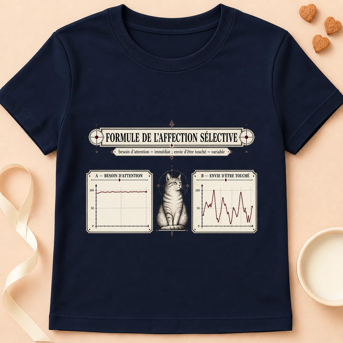 T-shirt chat Patoume – T-shirt Formule de l’affection – Bleu marine