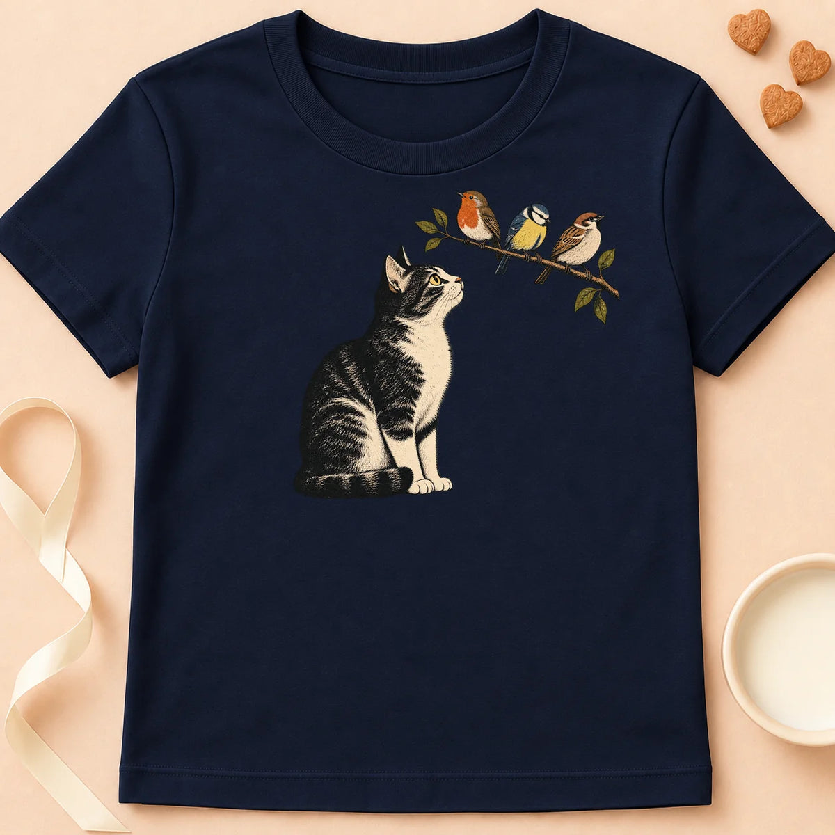 T-shirt chat Patoume – T-shirt Oiseaux – Bleu marine