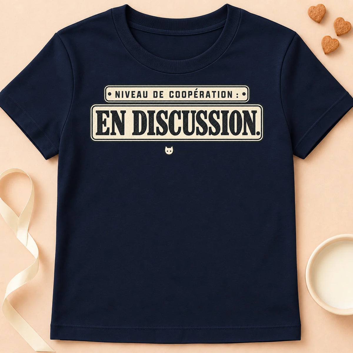 T-shirt chat Patoume – T-shirt Niveau de coopération – Bleu marine