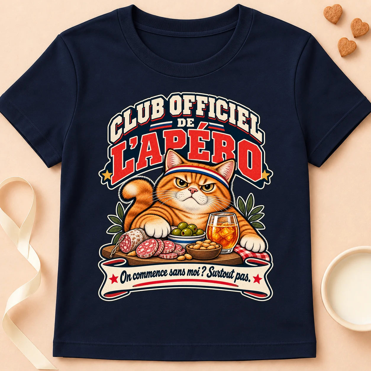 T-shirt chat Patoume – T-shirt Club officiel de l’apero – Bleu marine