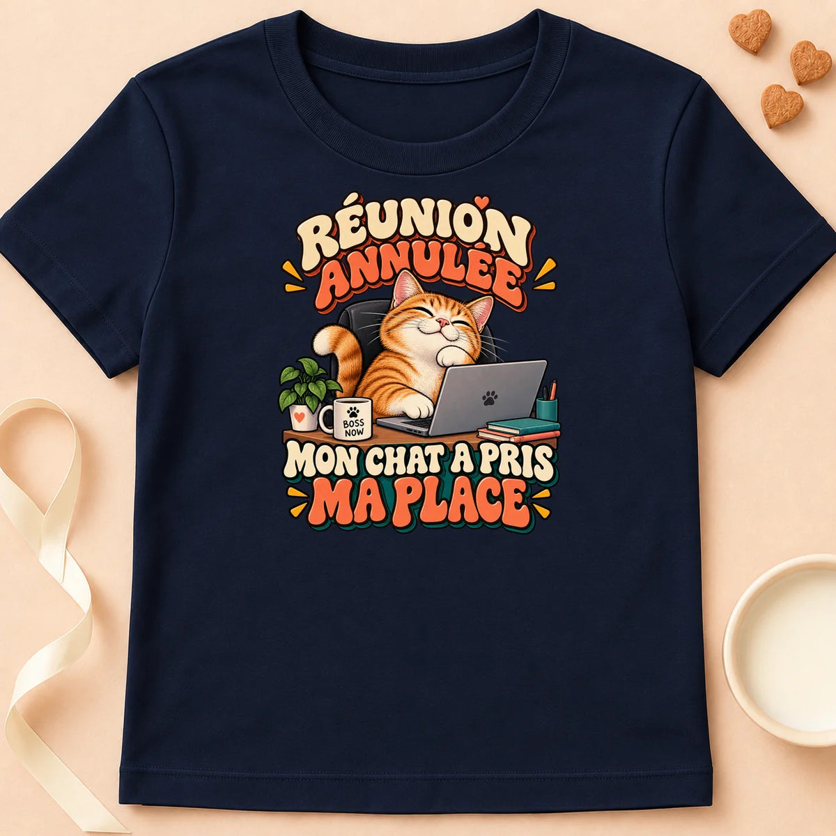 T-shirt chat Patoume – T-shirt Meeting Annulée – Bleu marine