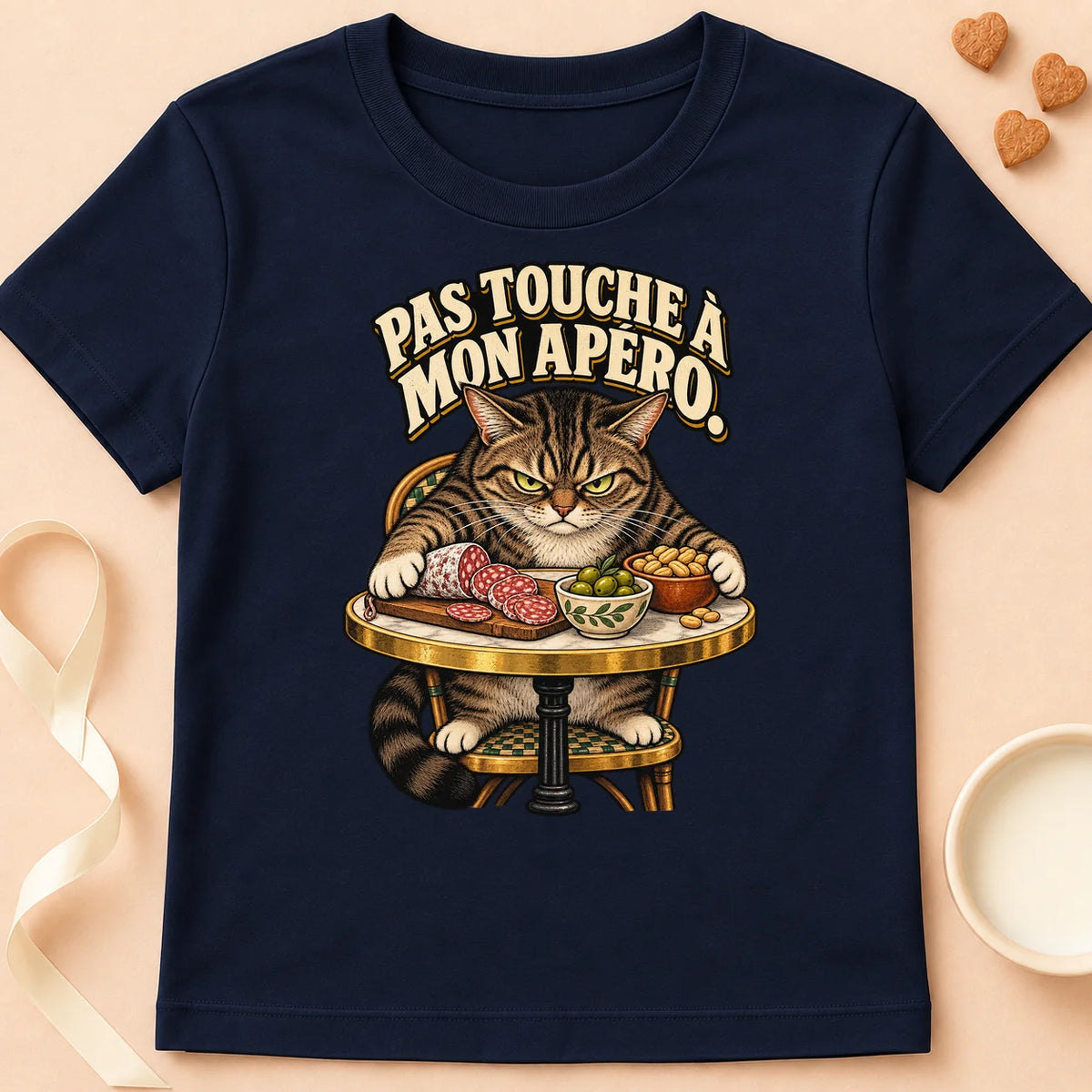 T-shirt chat Patoume – T-shirt Pas touche à mon apéro – Bleu marine