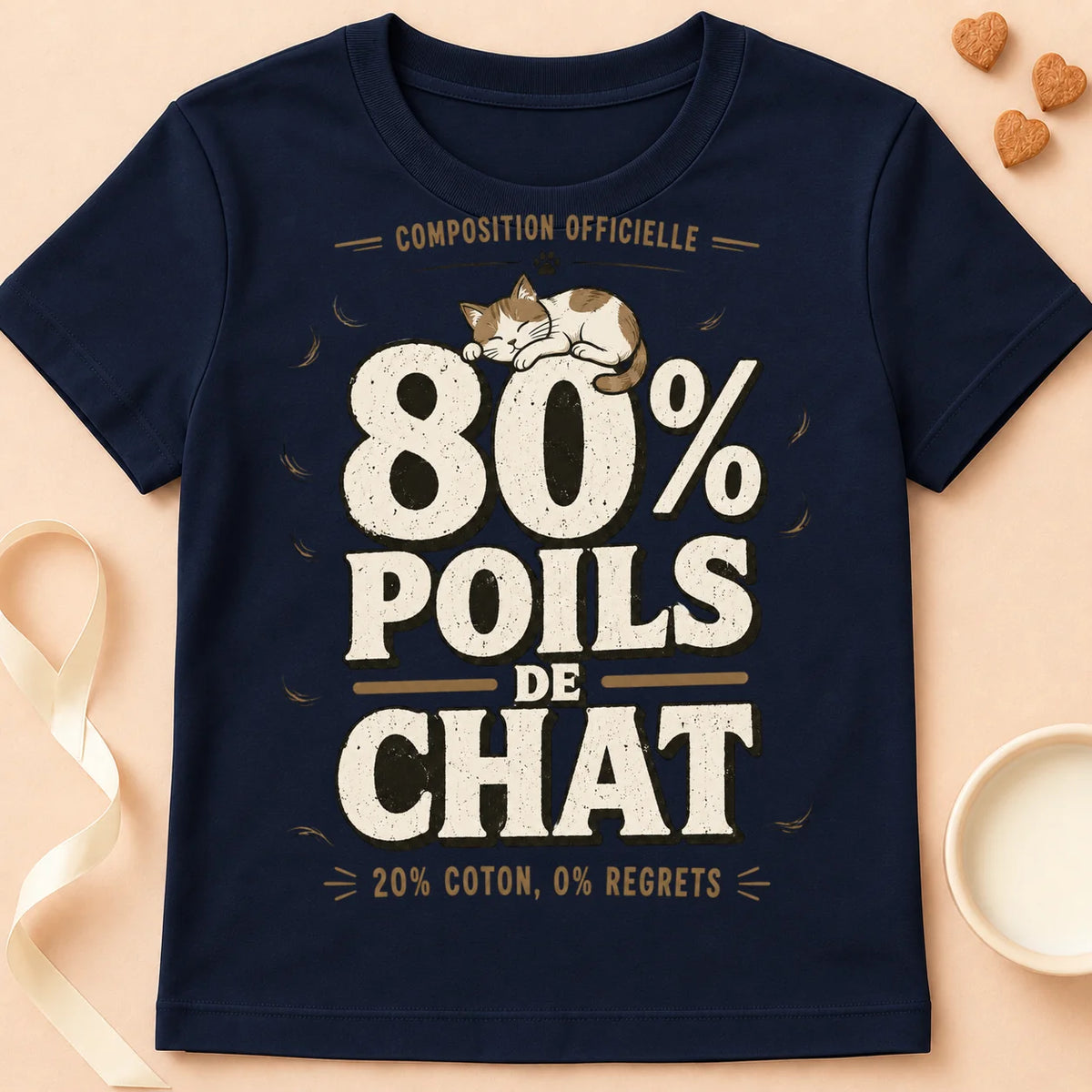 T-shirt chat Patoume – T-Shirt Poils – Bleu marine
