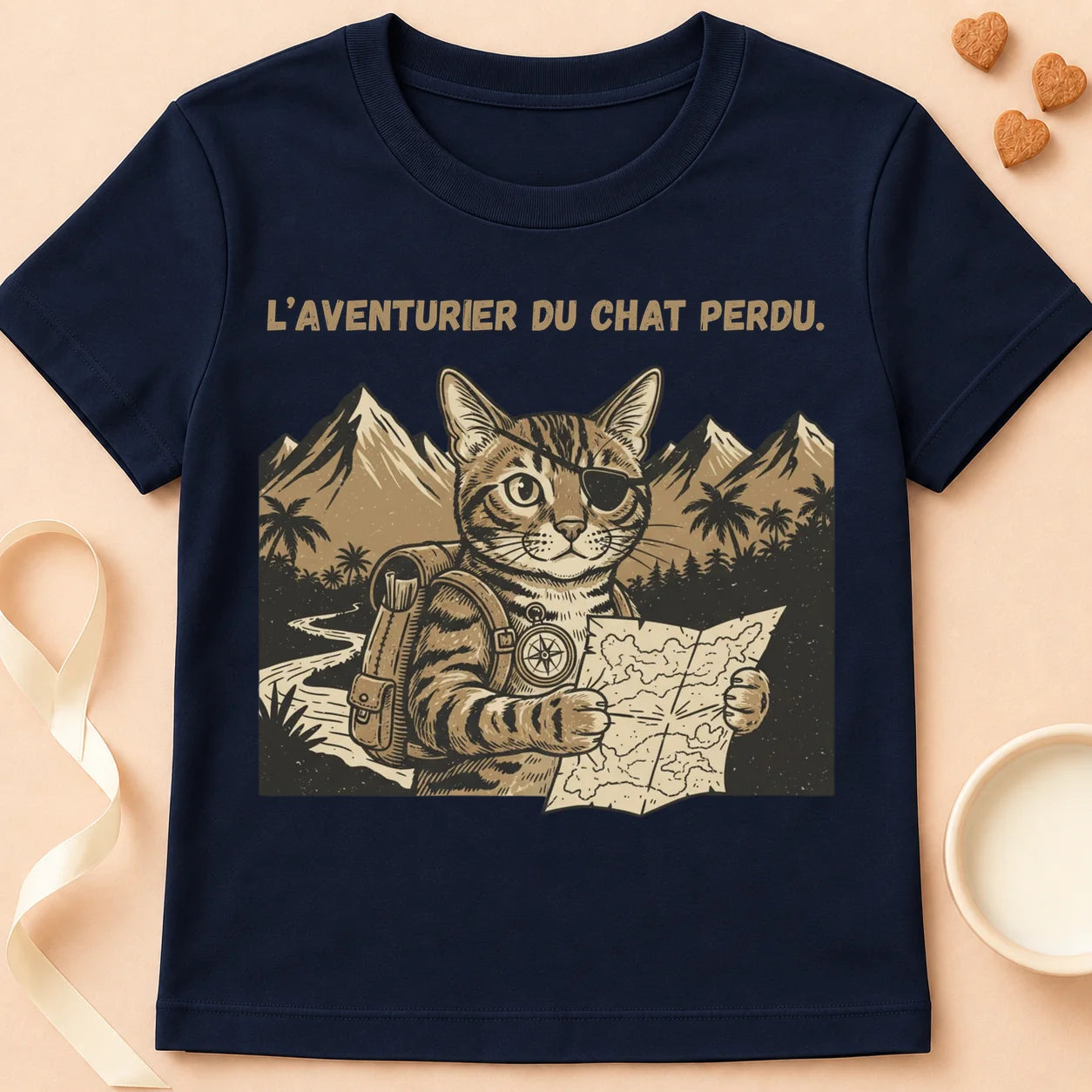 T-shirt chat Patoume – T-Shirt Aventurier – Bleu marine