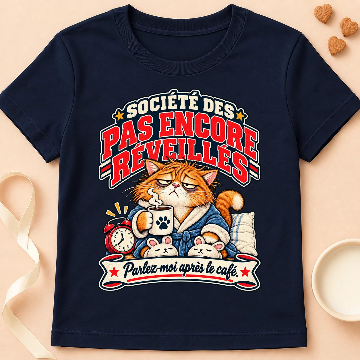 T-shirt chat Patoume – T-shirt Lève-tard – Bleu marine