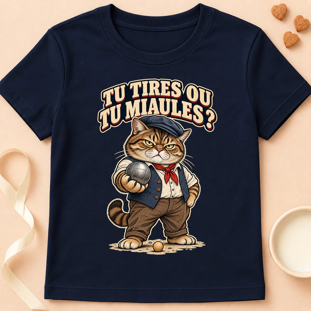 T-shirt chat Patoume – T-shirt Tu tires ou tu miaules – Bleu marine
