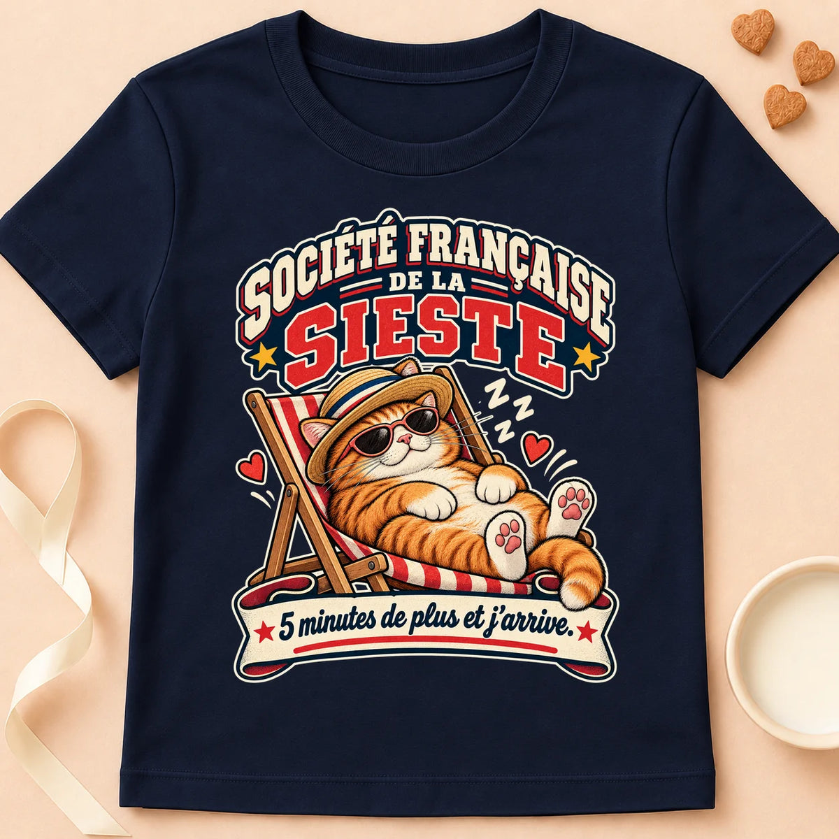 T-shirt chat Patoume – T-shirt Société francaise de la sieste – Bleu marine