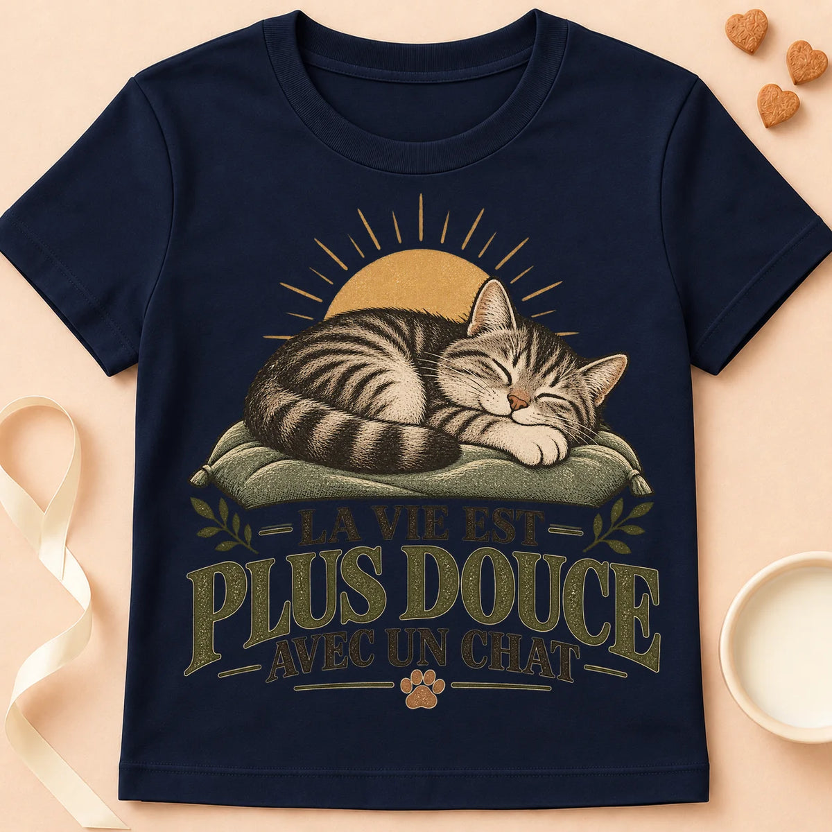 T-shirt chat Patoume – T-shirt Vie douce – Bleu marine