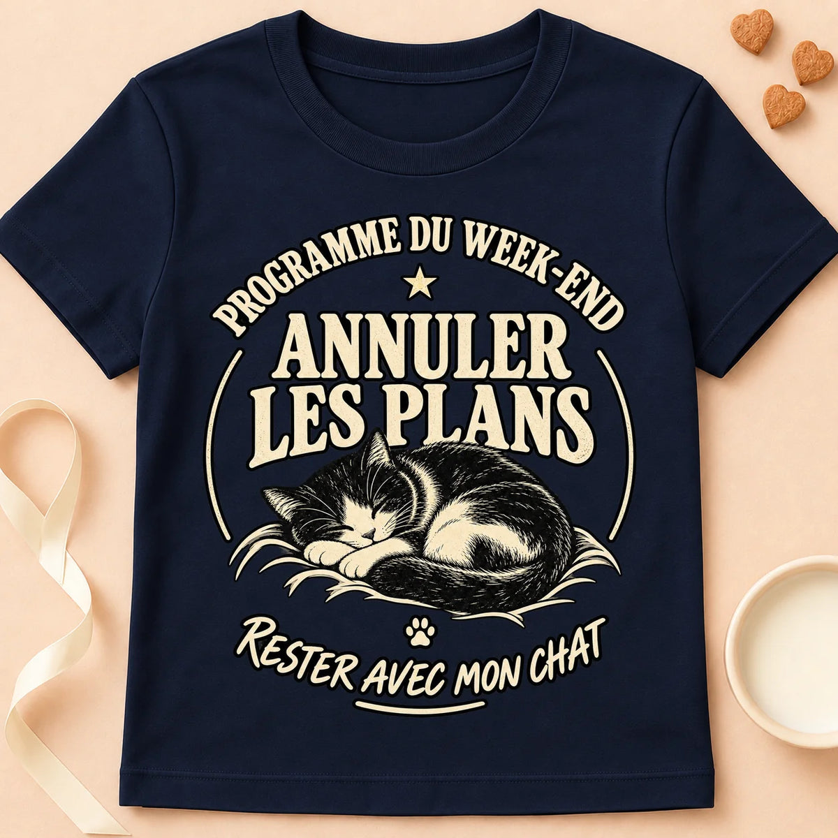 T-shirt chat Patoume – T-shirt Week end – Bleu marine