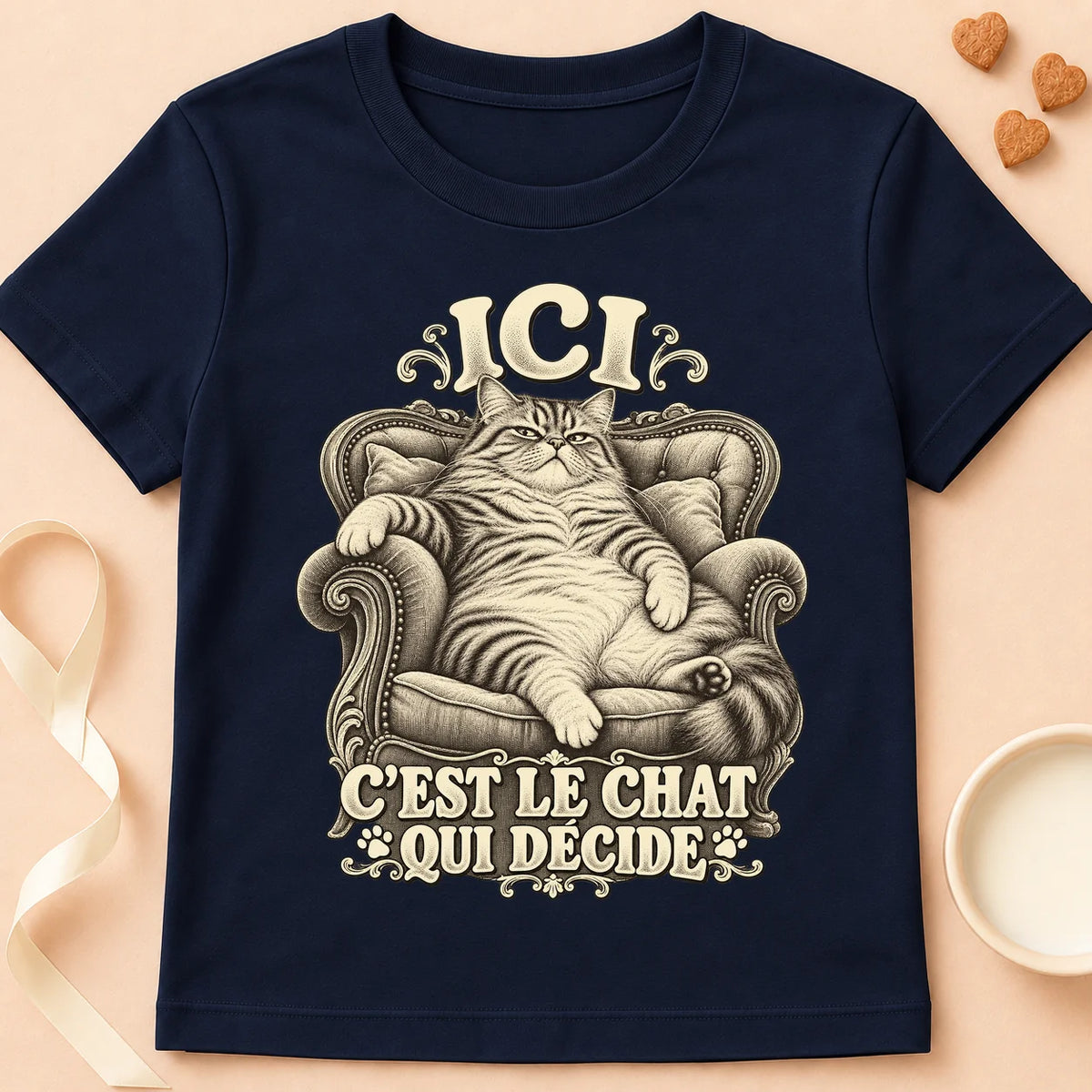 T-shirt chat Patoume – T-shirt Chat fauteuil – Bleu marine
