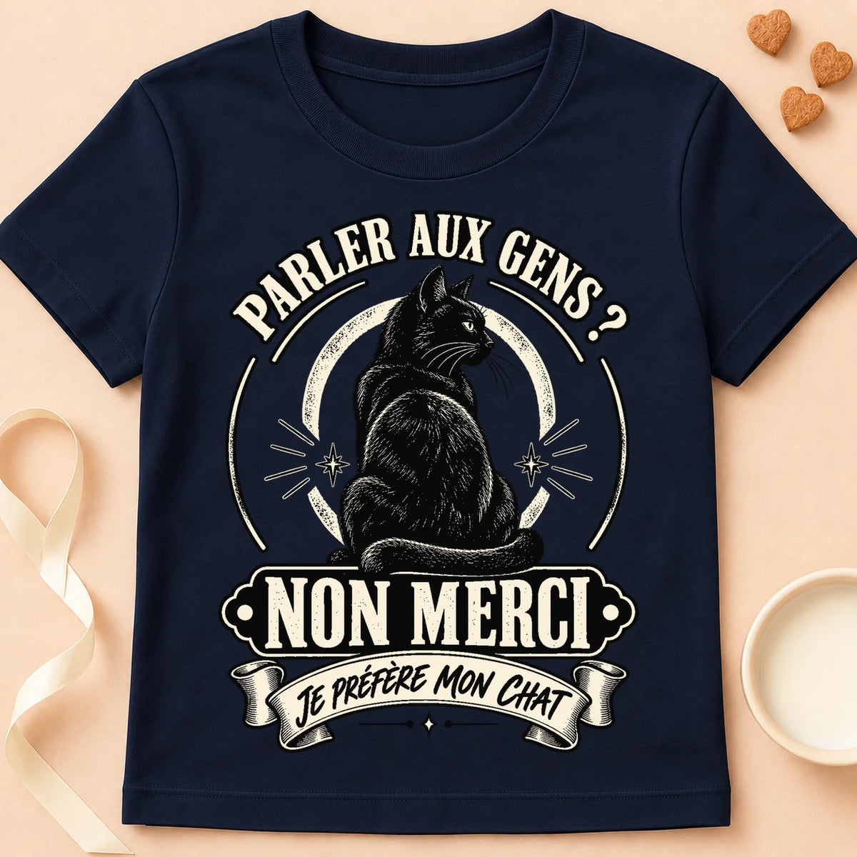 T-shirt chat Patoume – T-shirt Parler aux gens – Bleu marine