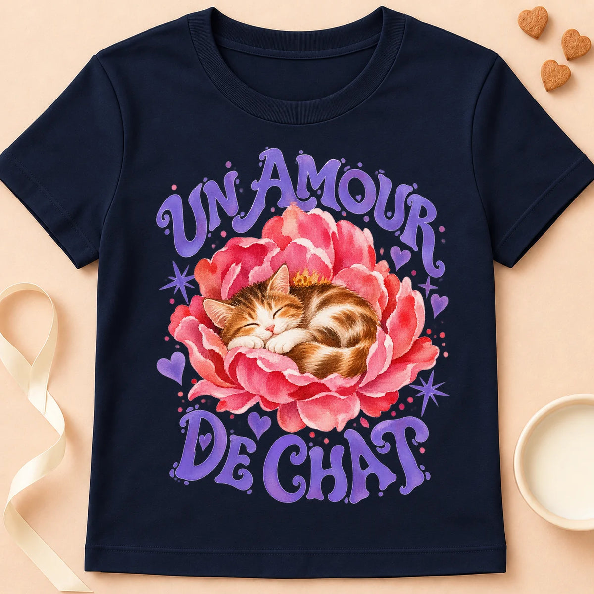 T-shirt chat Patoume – T-shirt Un amour de chat – Bleu marine