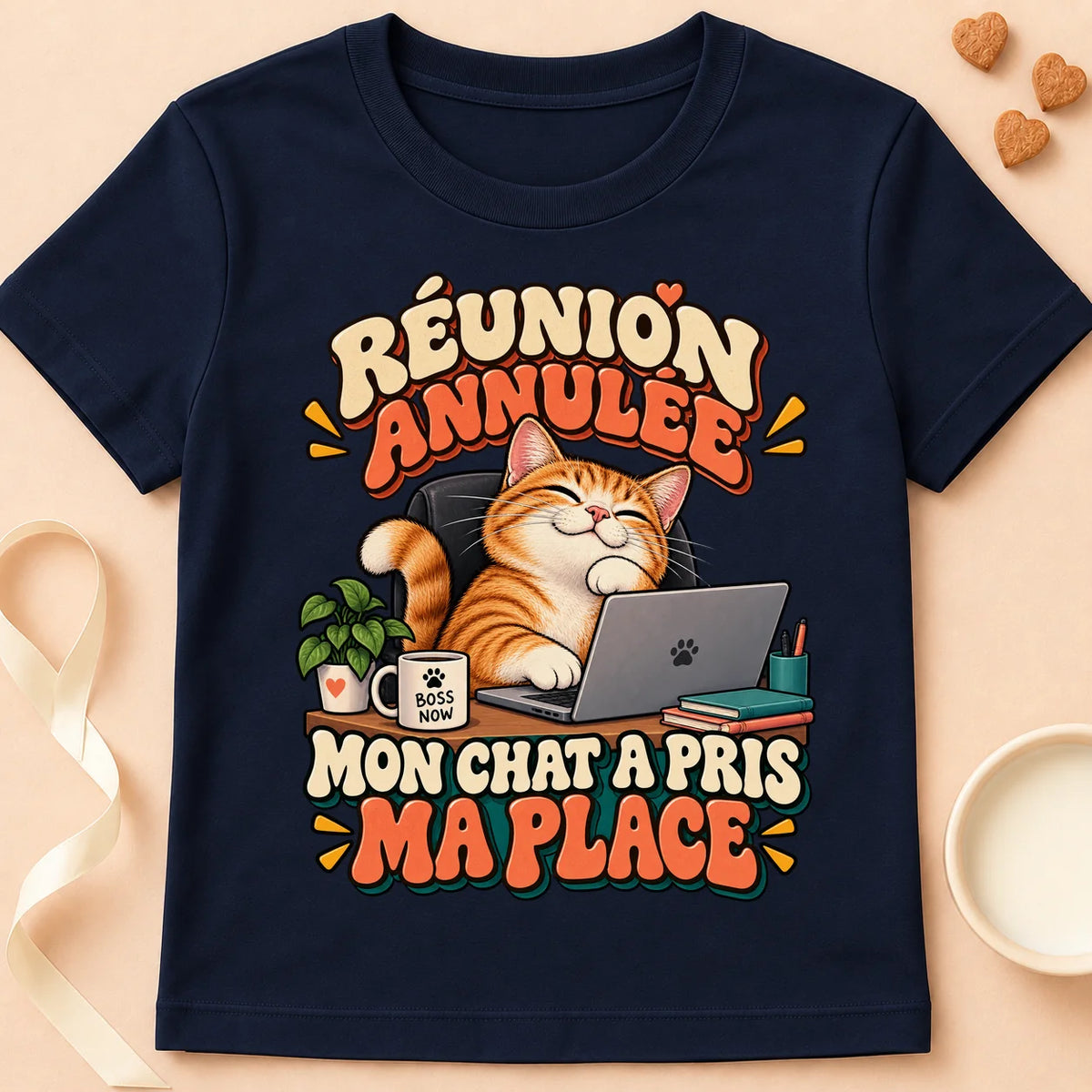 T-shirt chat Patoume – T-shirt Meeting Annulée – Bleu marine
