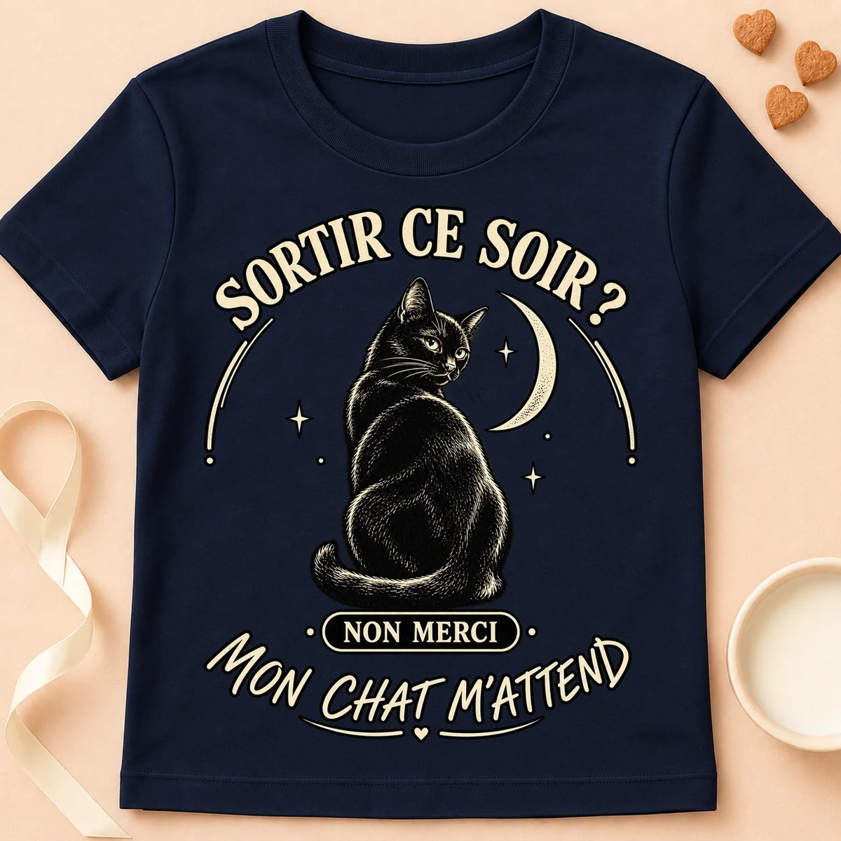 T-shirt chat Patoume – T-shirt Sortir ce soir – Bleu marine