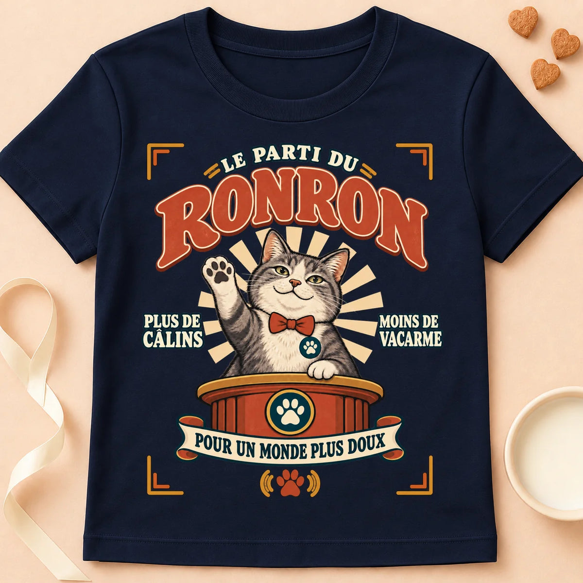 T-shirt chat Patoume – T-shirt Parti Ronron – Bleu marine