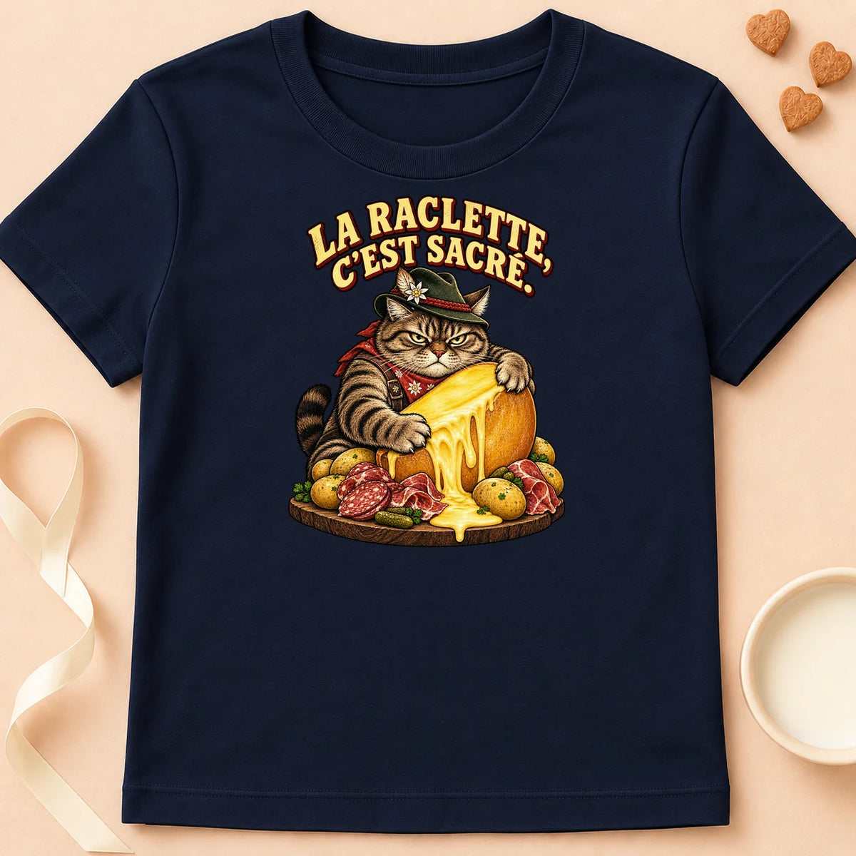 T-shirt chat Patoume – T-shirt Raclette – Bleu marine