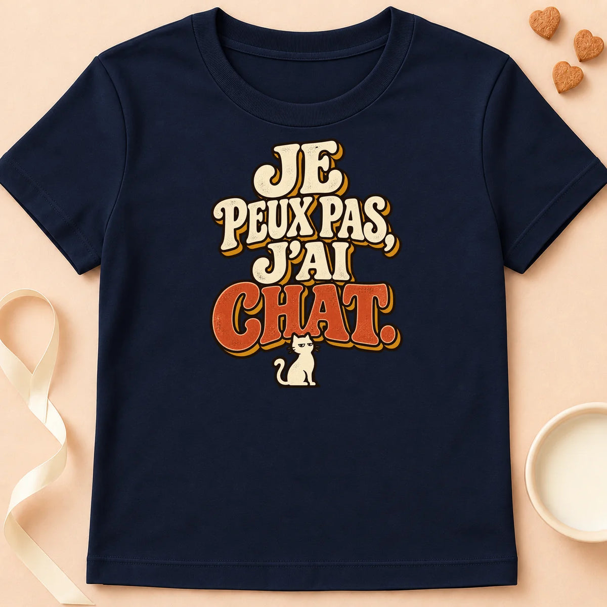 T-shirt chat Patoume – T-shirt Je peux pas j'ai chat – Bleu marine