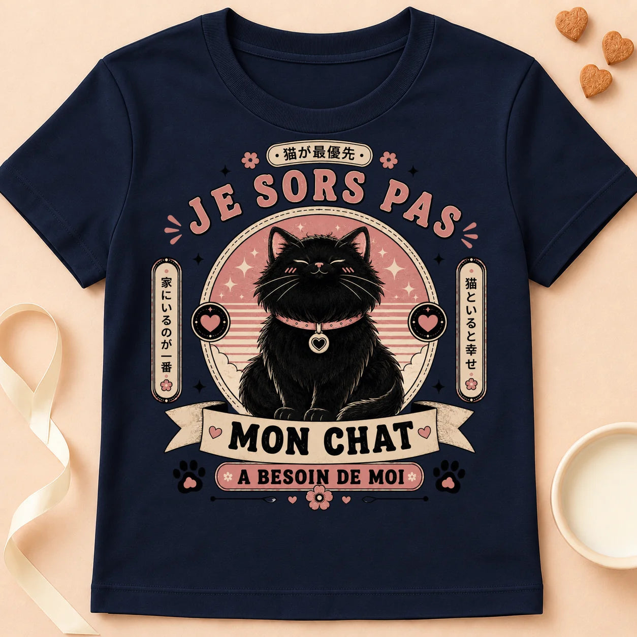 T-shirt chat Patoume – T-Shirt Casanière – Bleu marine