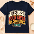 T-shirt chat Patoume – T-shirt Je bosse pour payer ses croquettes – Bleu marine