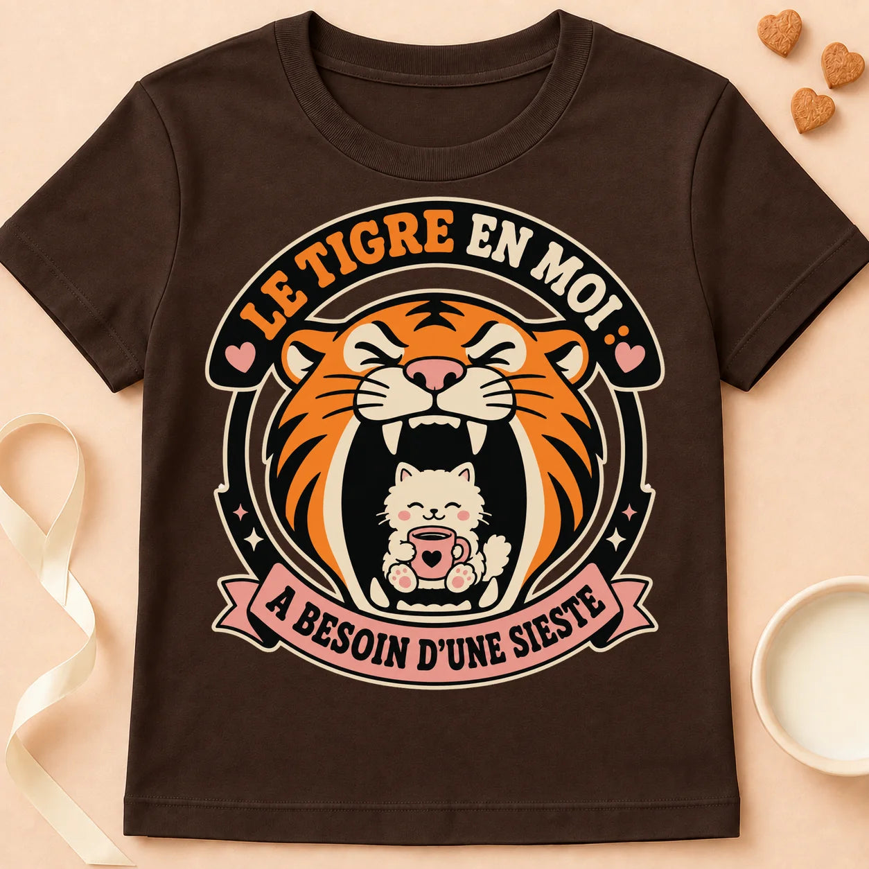 T-shirt chat Patoume – T-Shirt Sieste – Chocolat
