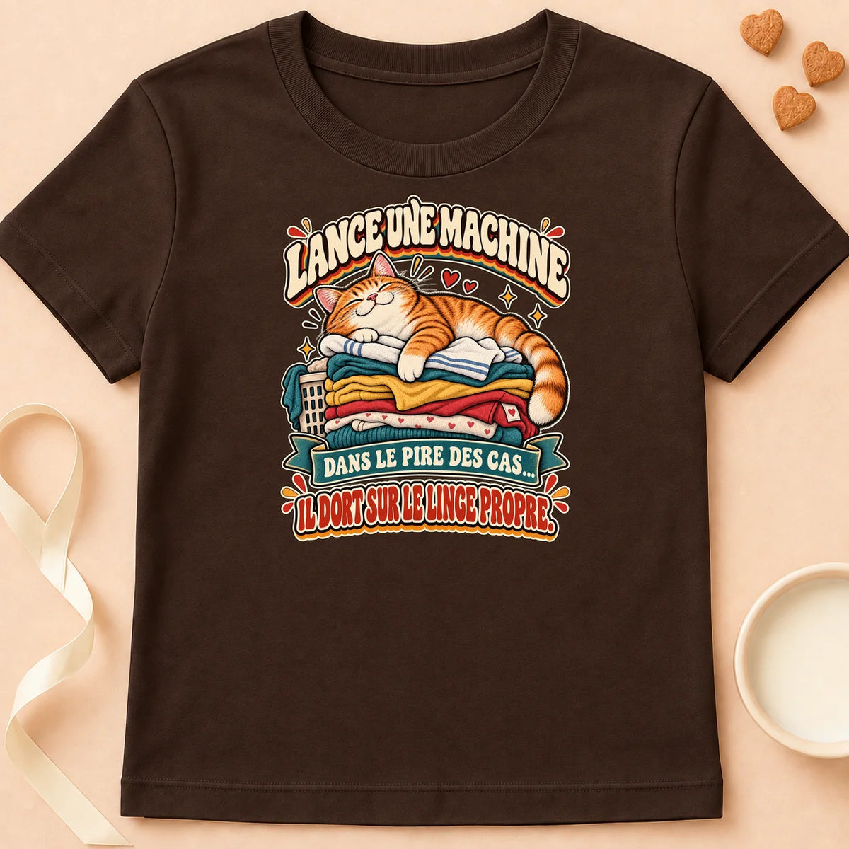 T-shirt chat Patoume – T-shirt Linge propre – Chocolat