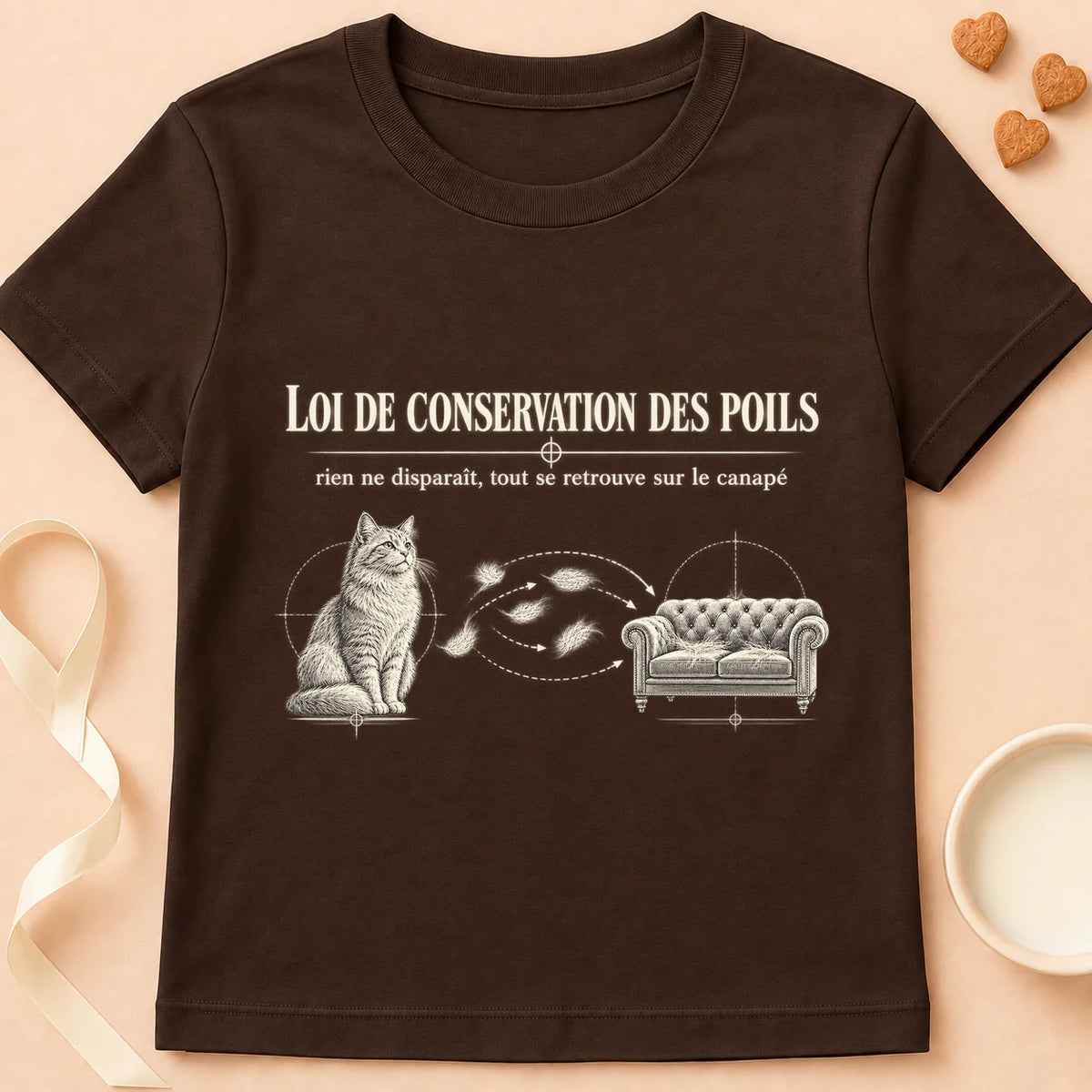 T-shirt chat Patoume – T-shirt Loi de conservation – Chocolat