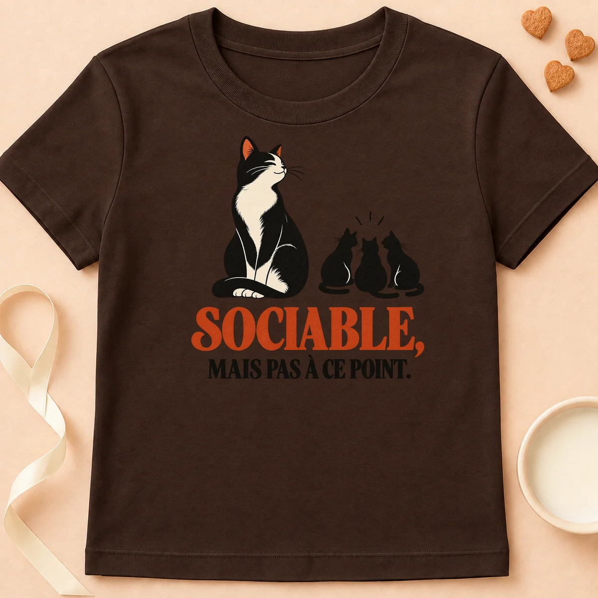 T-shirt chat Patoume – T-shirt 10% Sociable – Chocolat