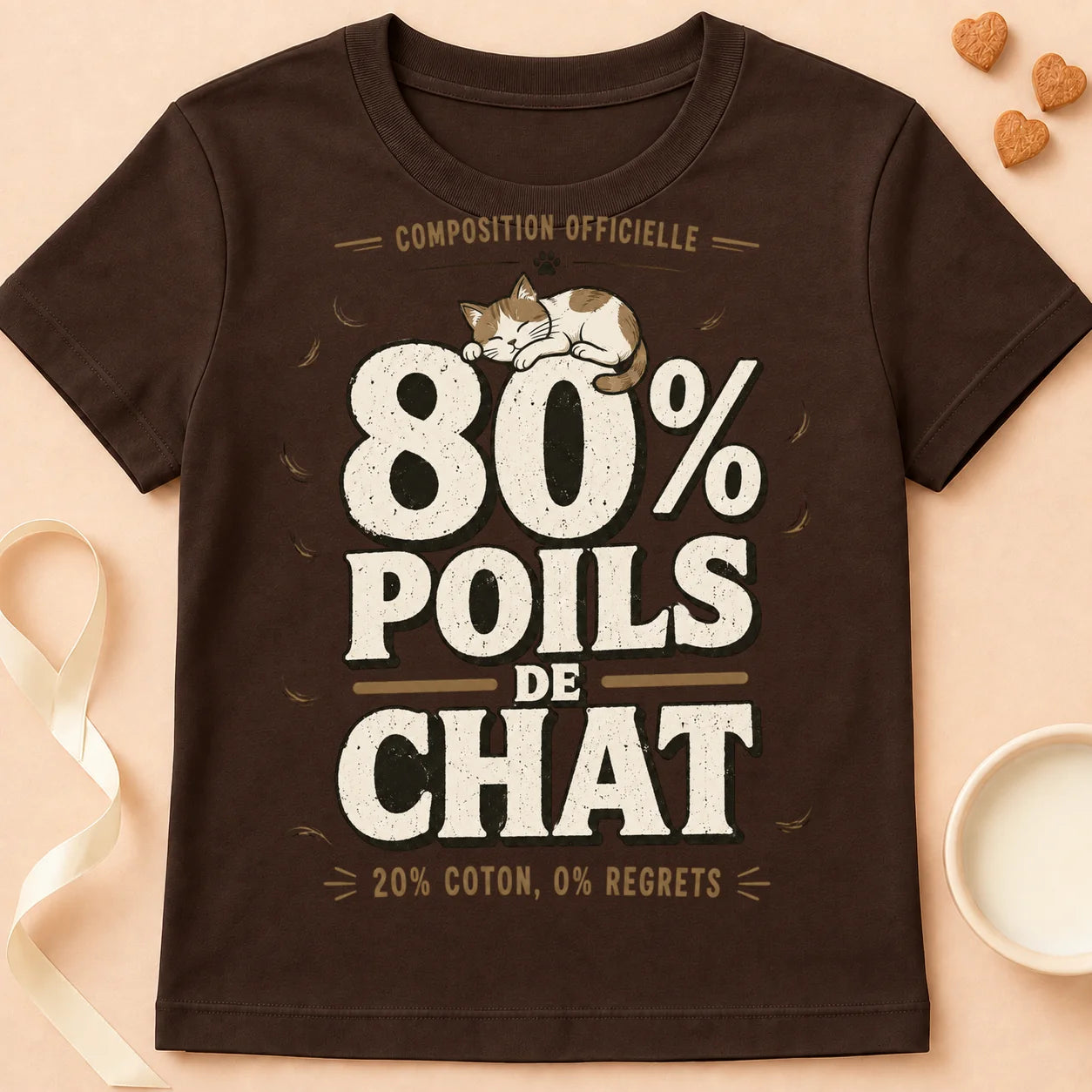 T-shirt chat Patoume – T-Shirt Poils – Chocolat