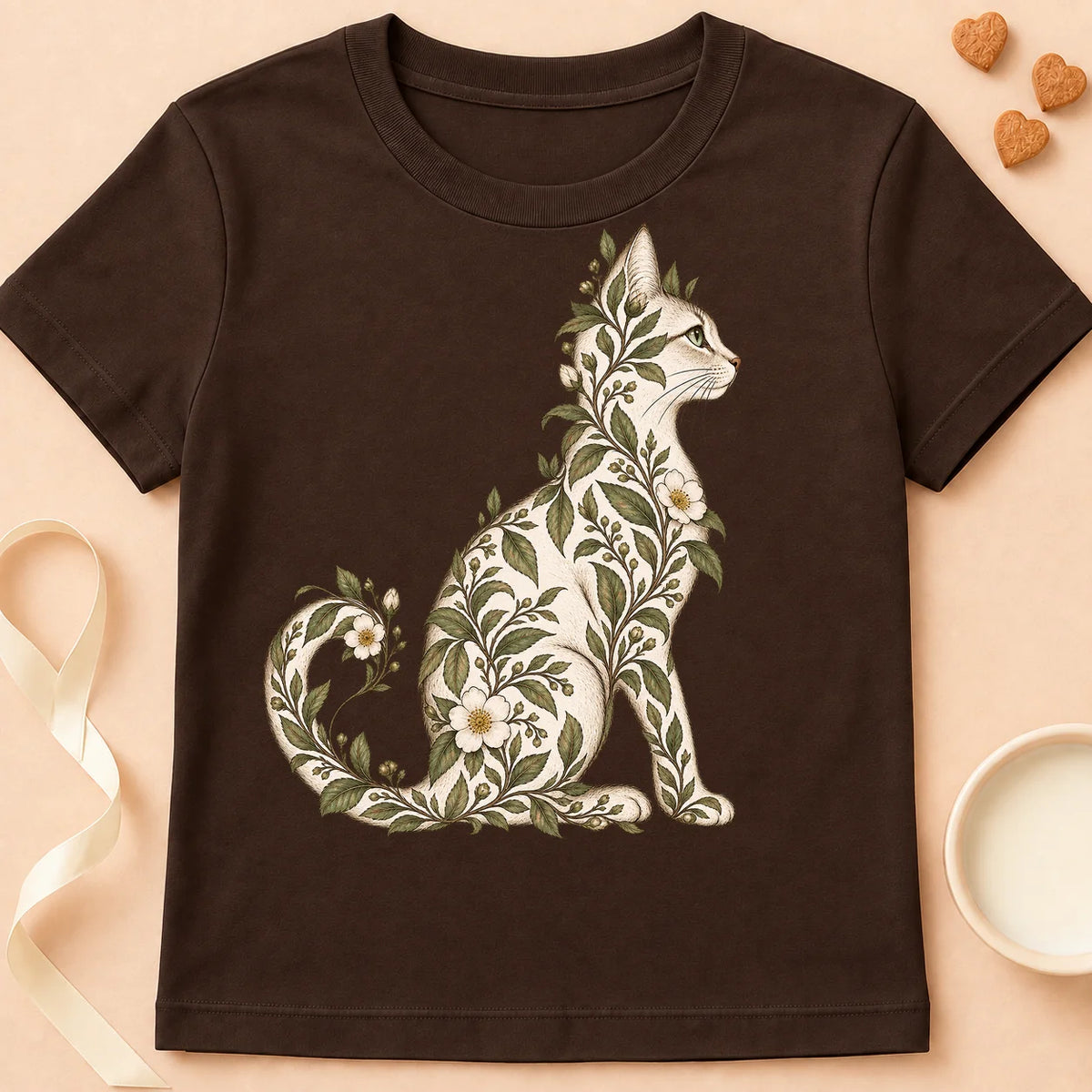 T-shirt chat Patoume – T-shirt Botanique – Chocolat