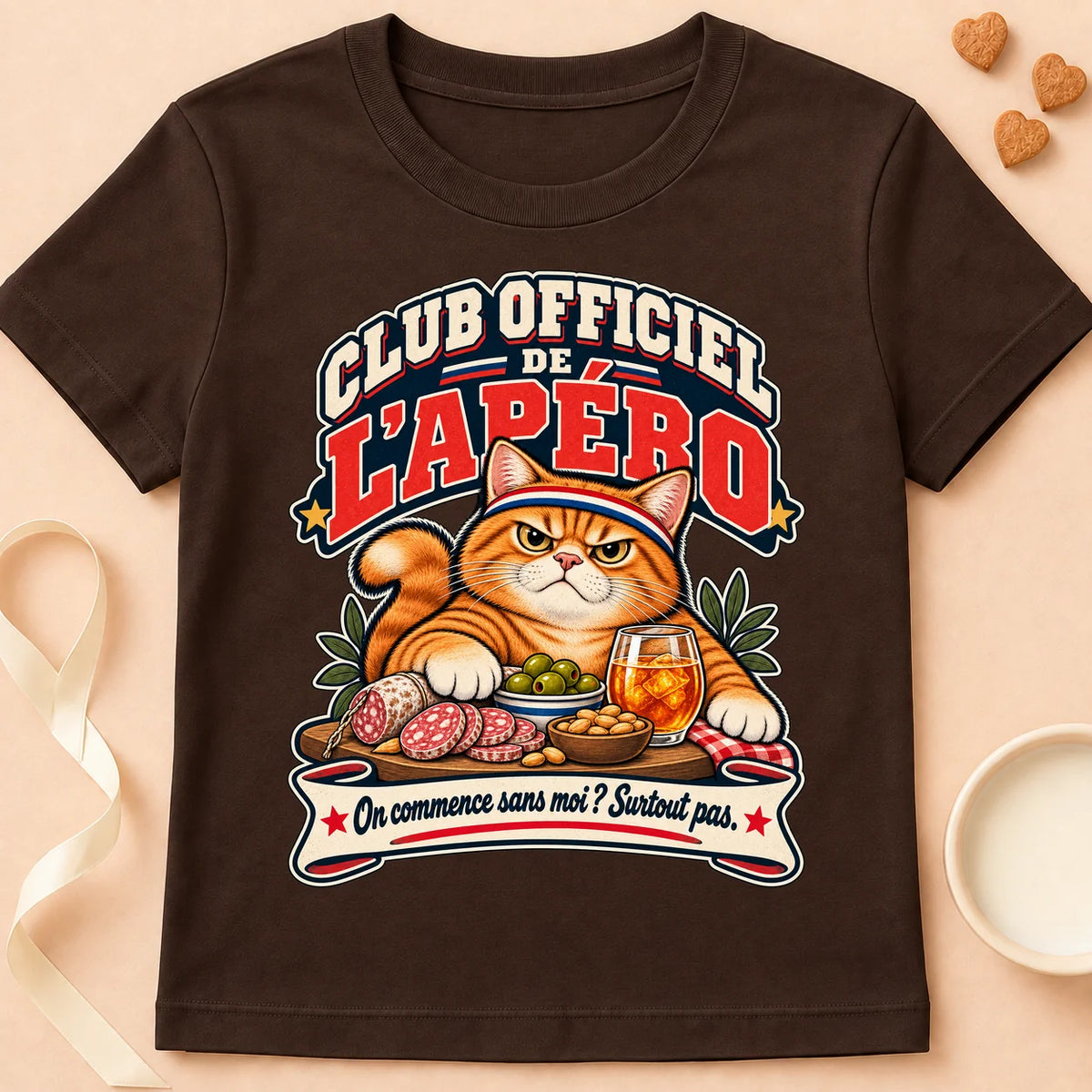 T-shirt chat Patoume – T-shirt Club officiel de l’apero – Chocolat