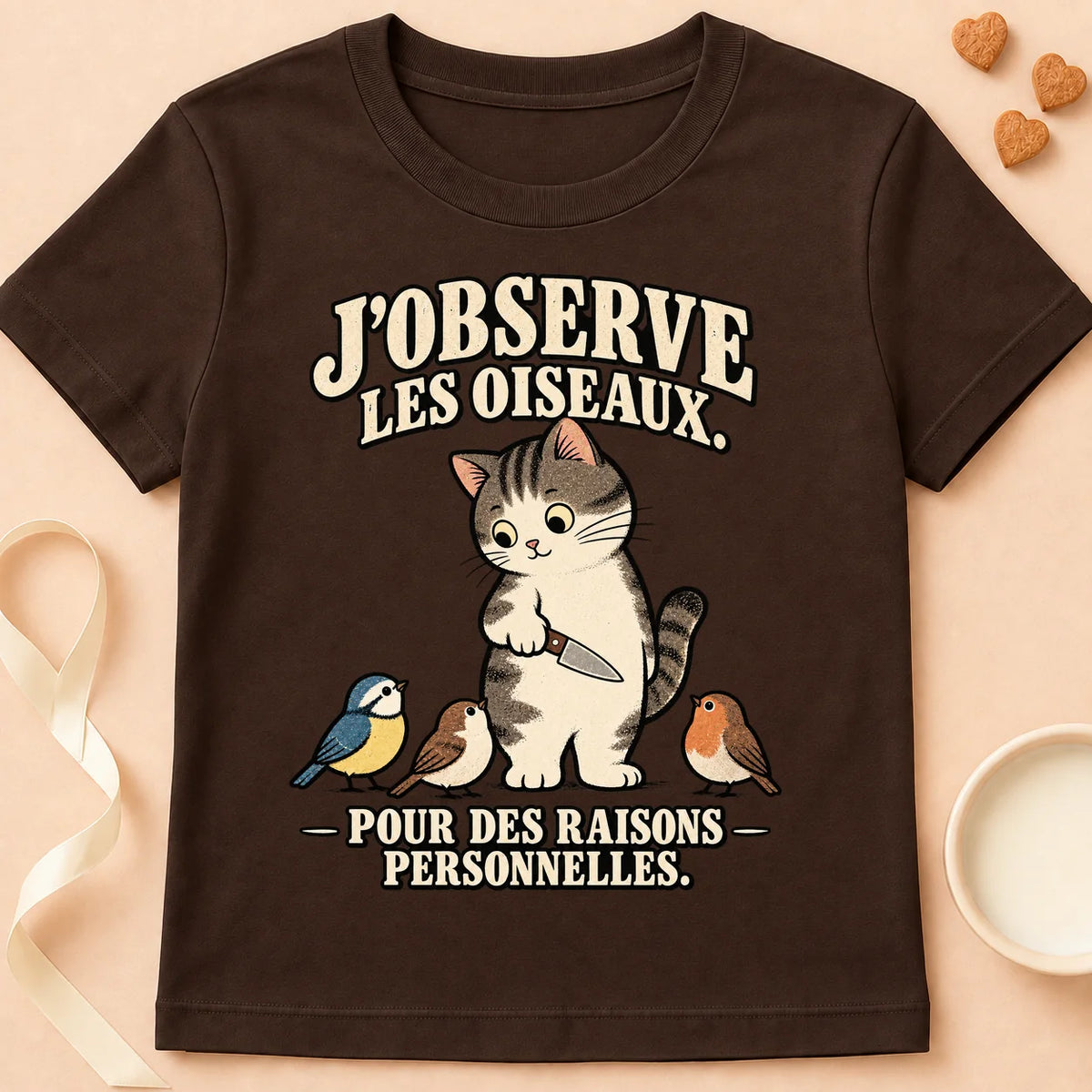T-shirt chat Patoume – T-shirt J’observe – Chocolat