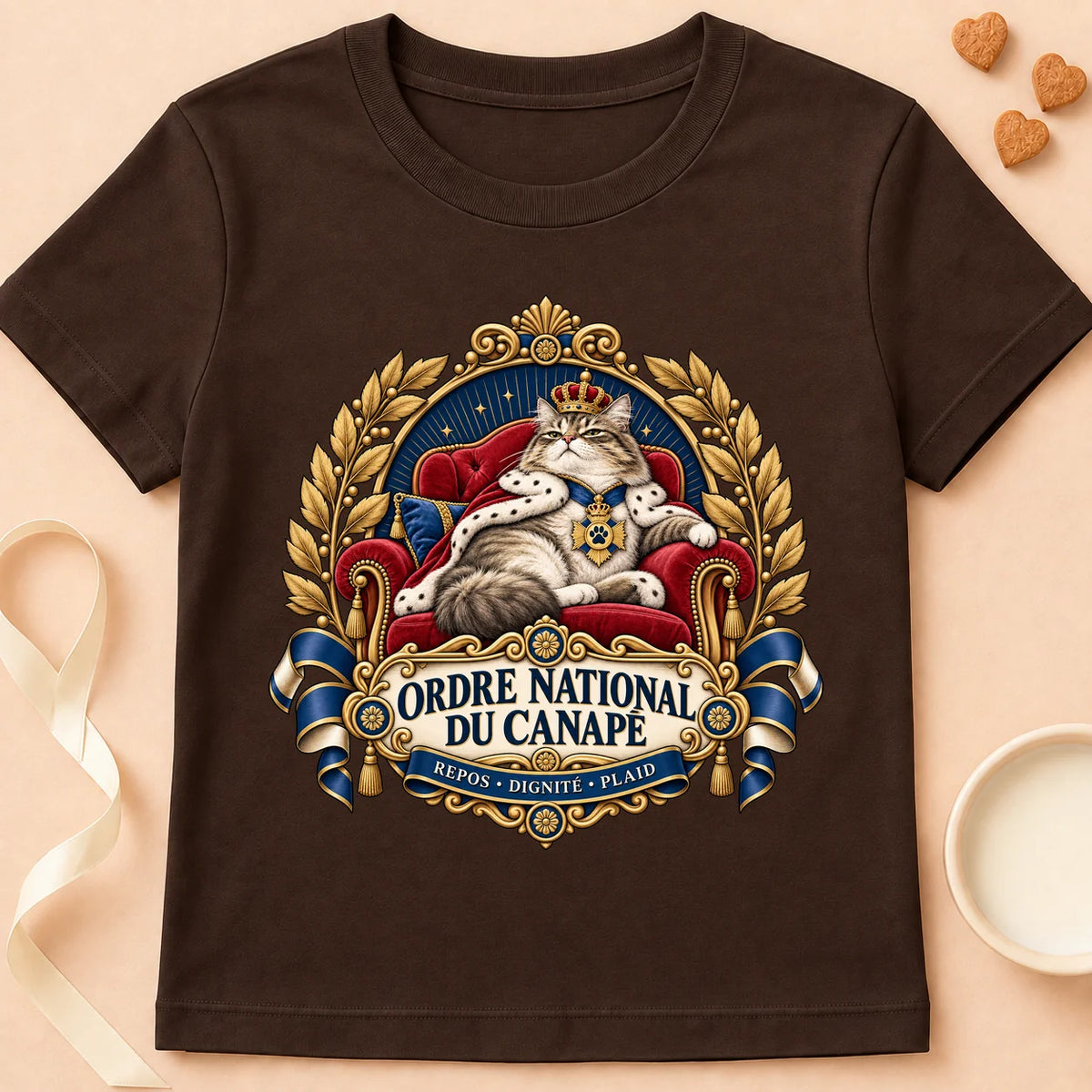 T-shirt chat Patoume – T-shirt Ordre du canapé – Chocolat