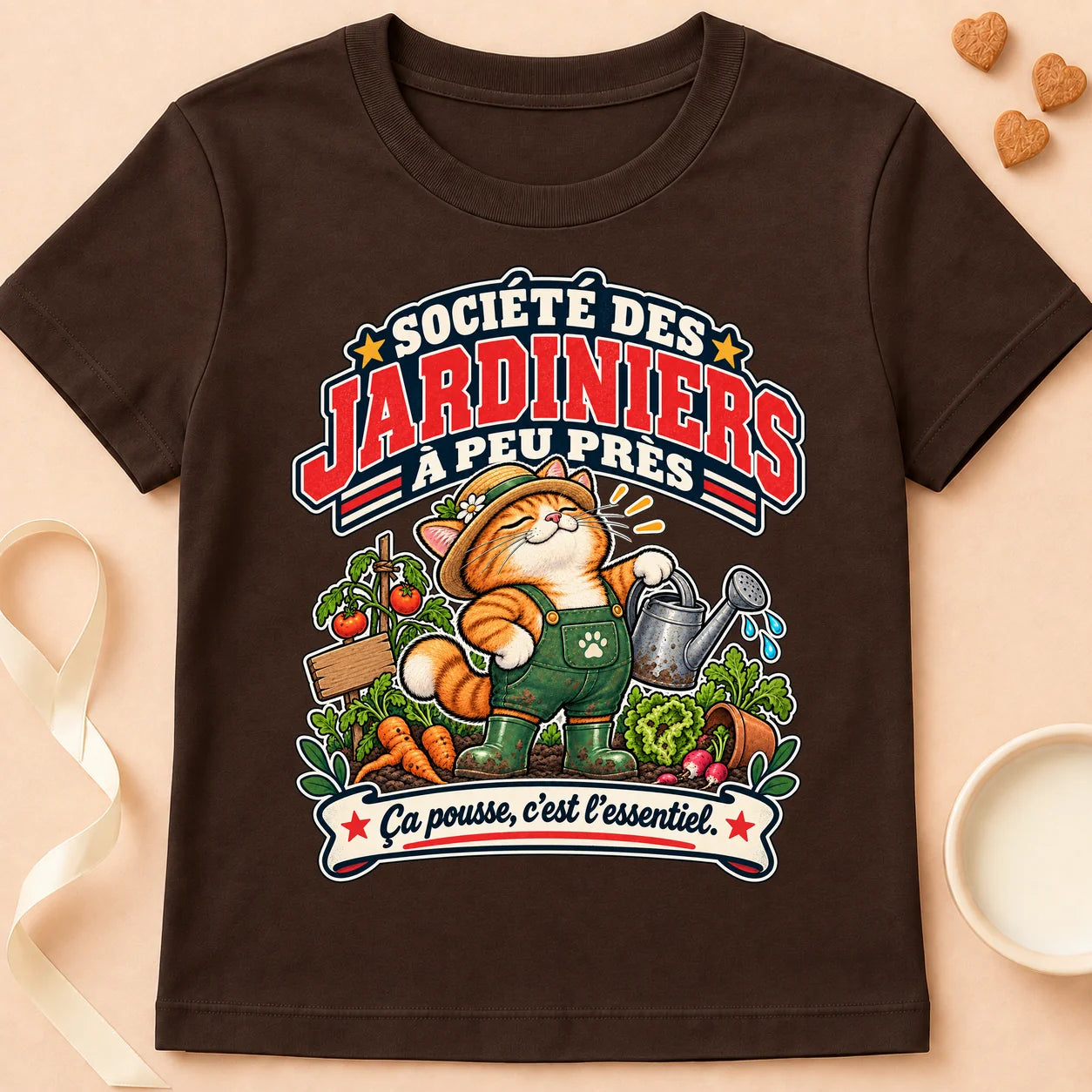 T-shirt chat Patoume – T-shirt Club des jardiniers – Chocolat