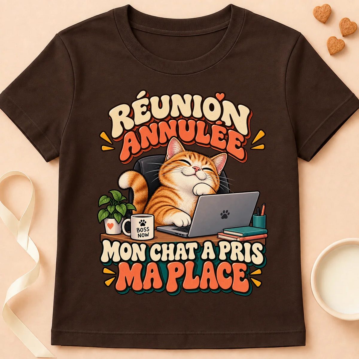 T-shirt chat Patoume – T-shirt Meeting Annulée – Chocolat