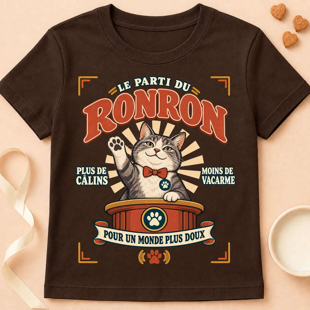T-shirt chat Patoume – T-shirt Parti Ronron – Chocolat