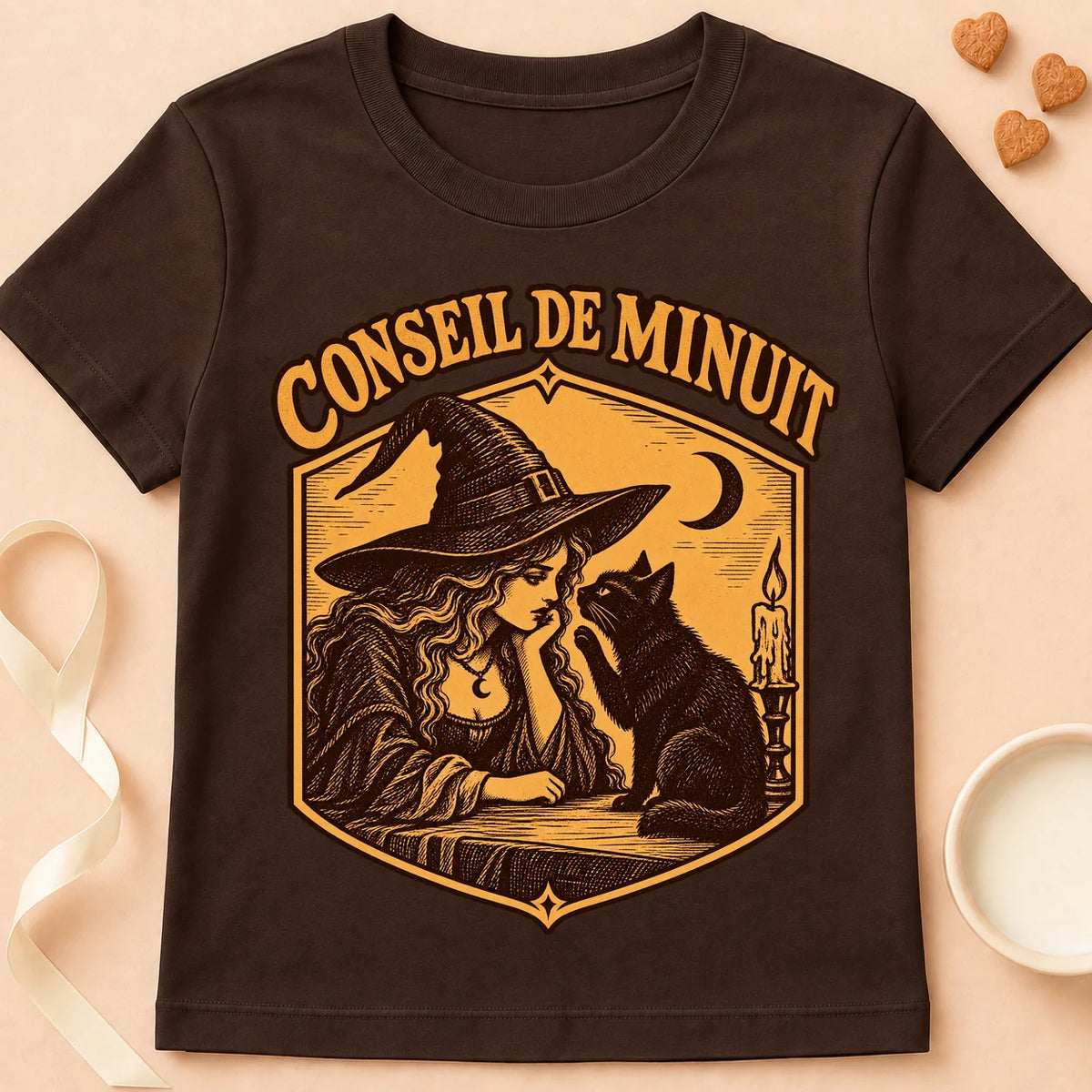 T-shirt chat Patoume – T-shirt Conseil de minuit – Chocolat