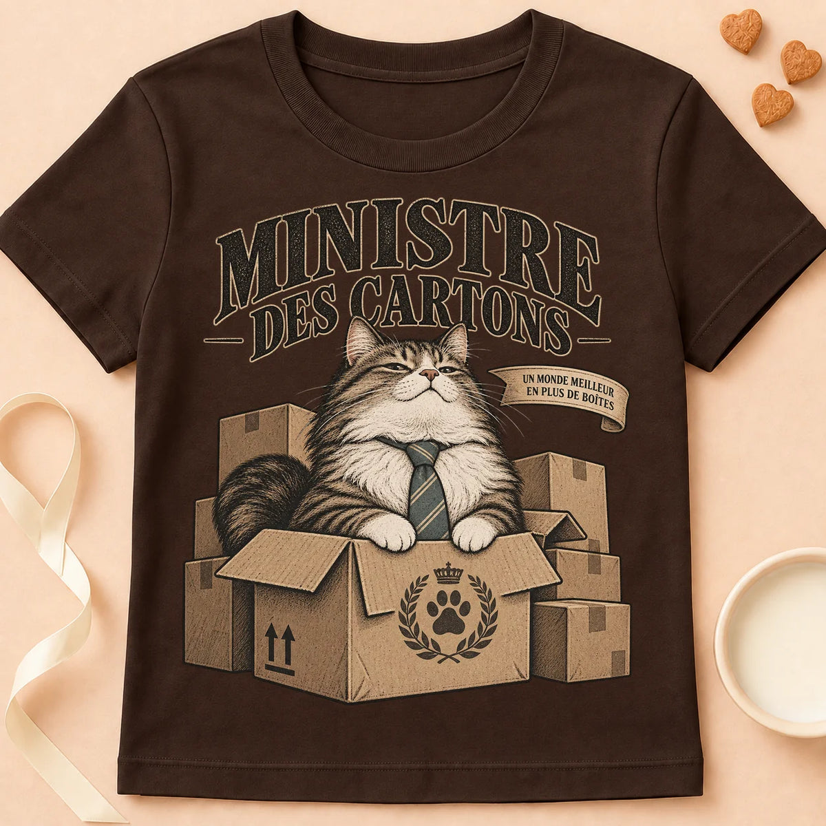 T-shirt chat Patoume – T-shirt Ministre des cartons – Chocolat