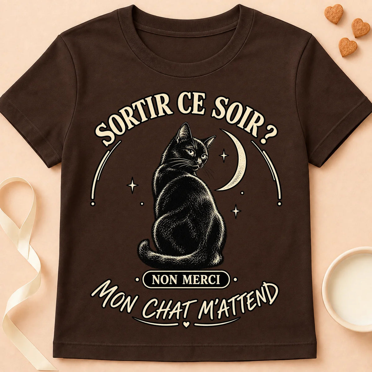 T-shirt chat Patoume – T-shirt Sortir ce soir – Chocolat