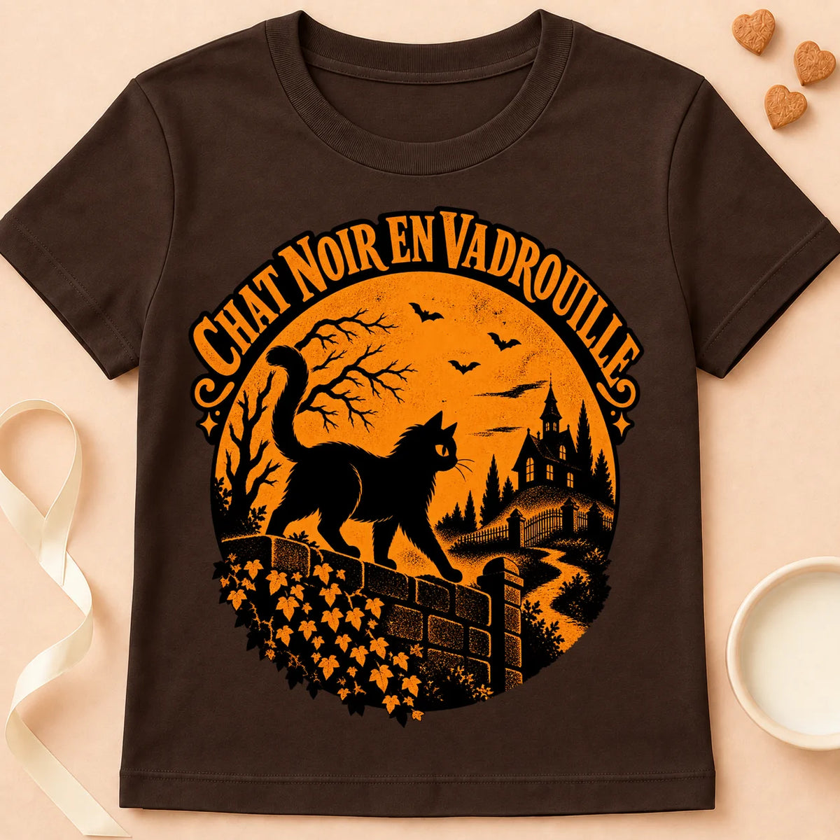 T-shirt chat Patoume – T-shirt En vadrouille – Chocolat