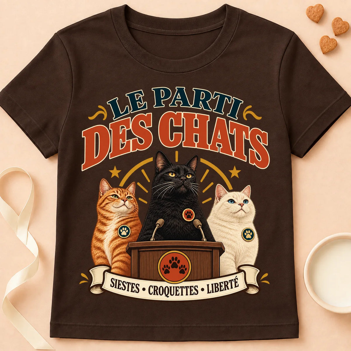 T-shirt chat Patoume – T-shirt Parti des chats – Chocolat