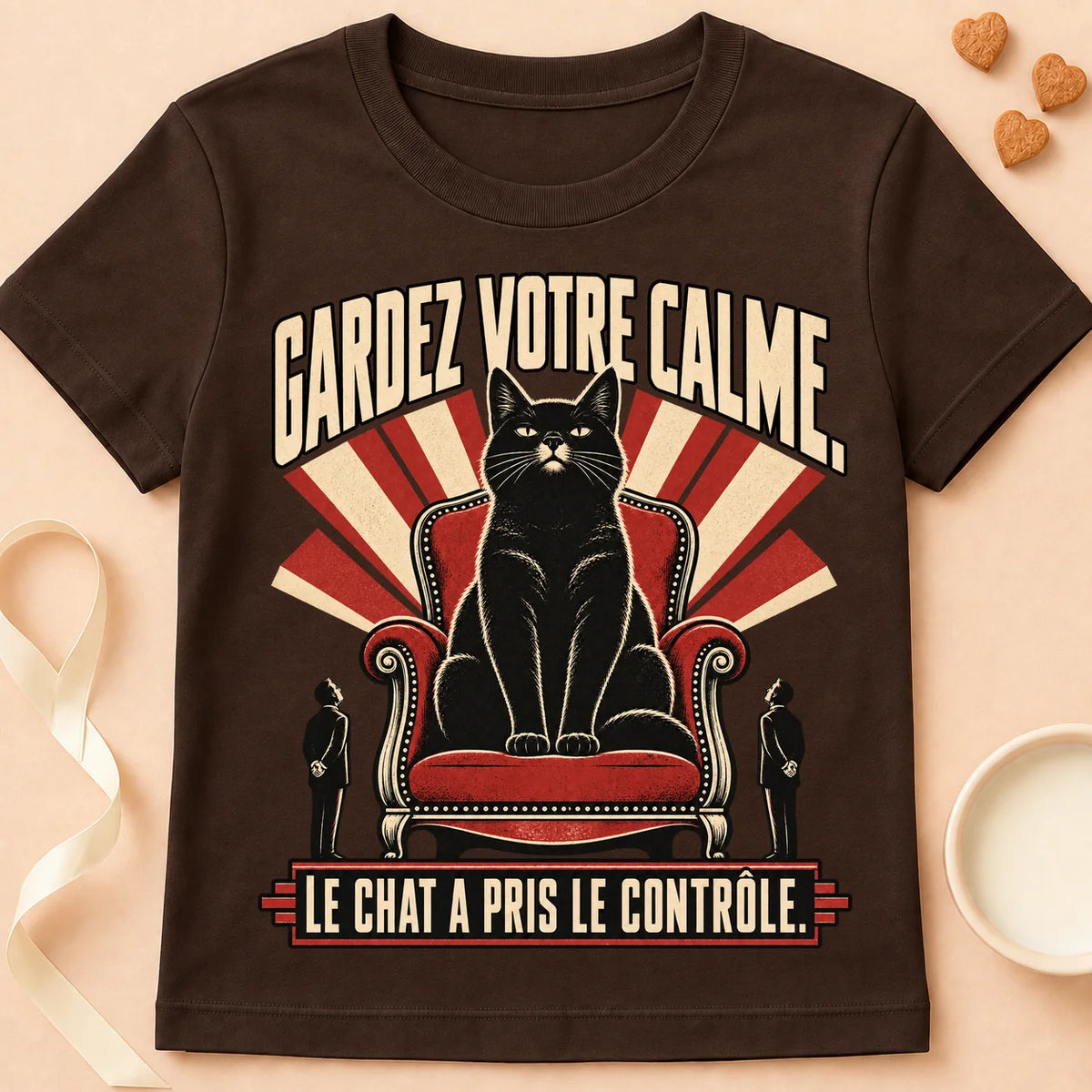 T-shirt chat Patoume – T-shirt Restez calme – Chocolat