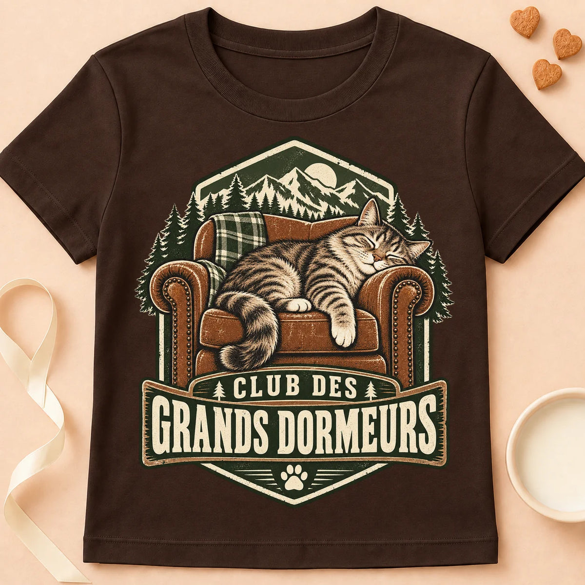 T-shirt chat Patoume – T-shirt Grand dormeur – Chocolat