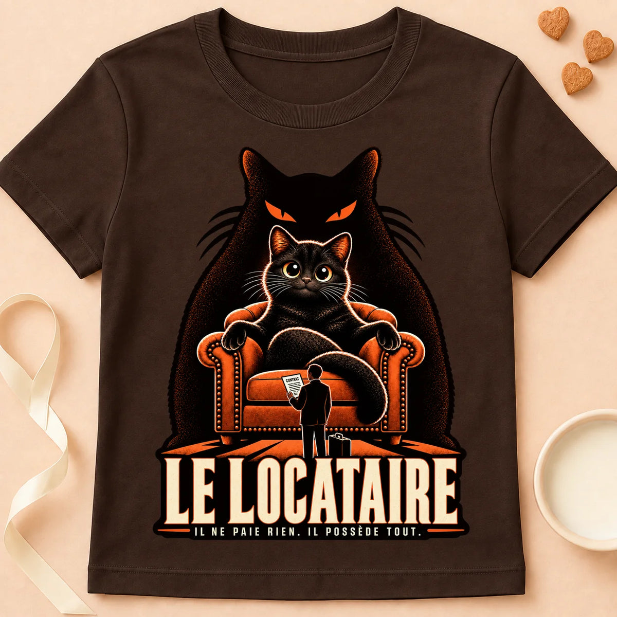 T-shirt chat Patoume – T-shirt Le locataire – Chocolat