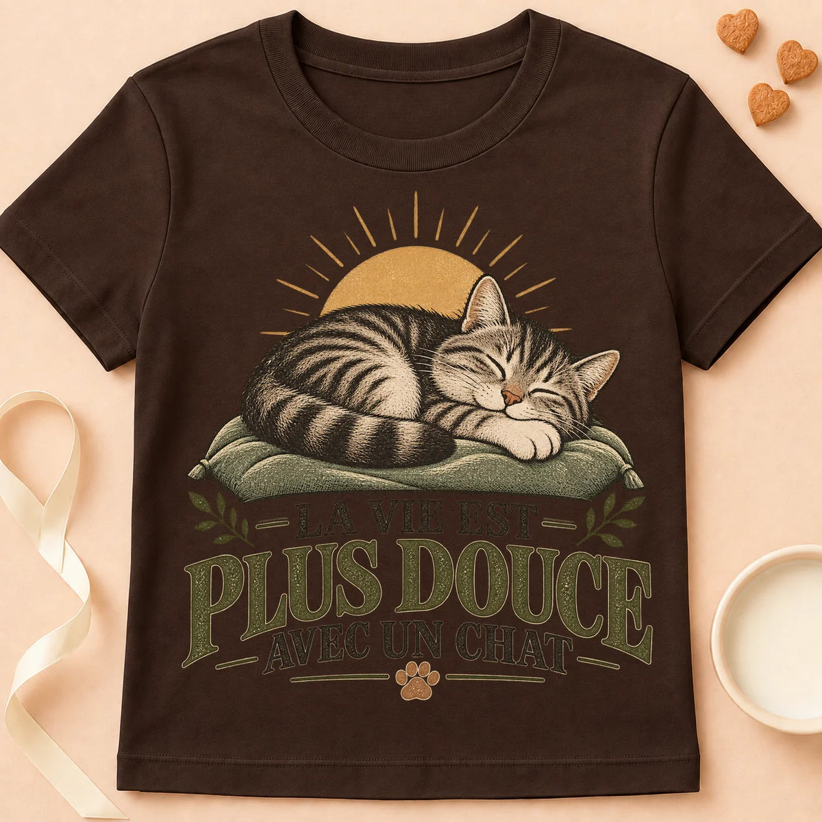 T-shirt chat Patoume – T-shirt Vie douce – Chocolat