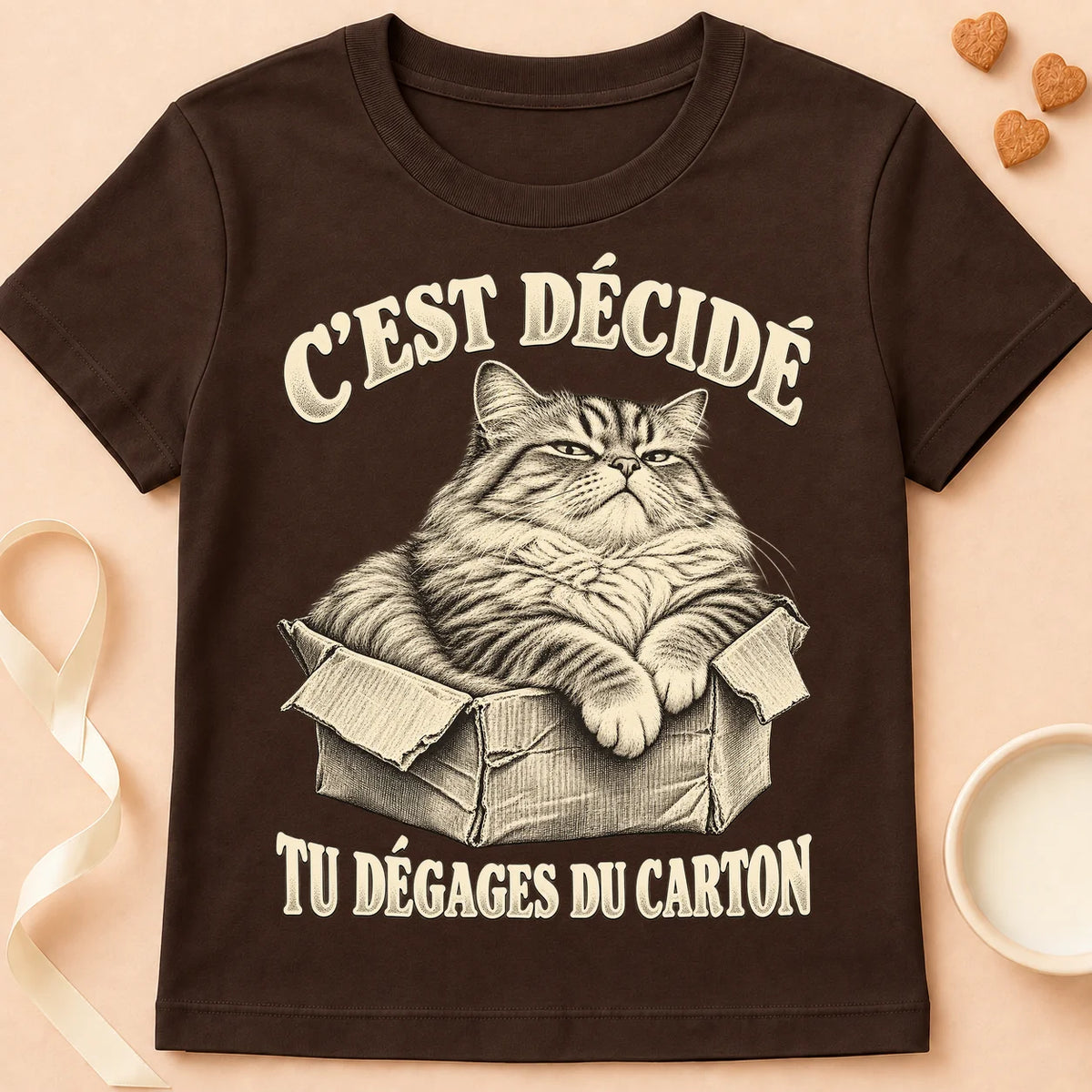 T-shirt chat Patoume – T-shirt Chat carton – Chocolat