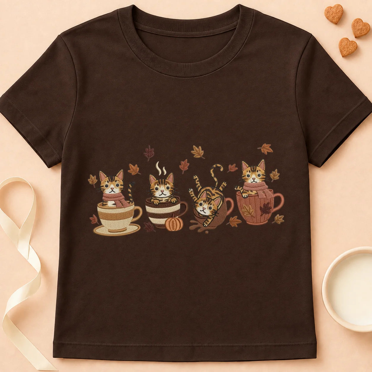 T-shirt chat Patoume – T-Shirt Automne – Chocolat