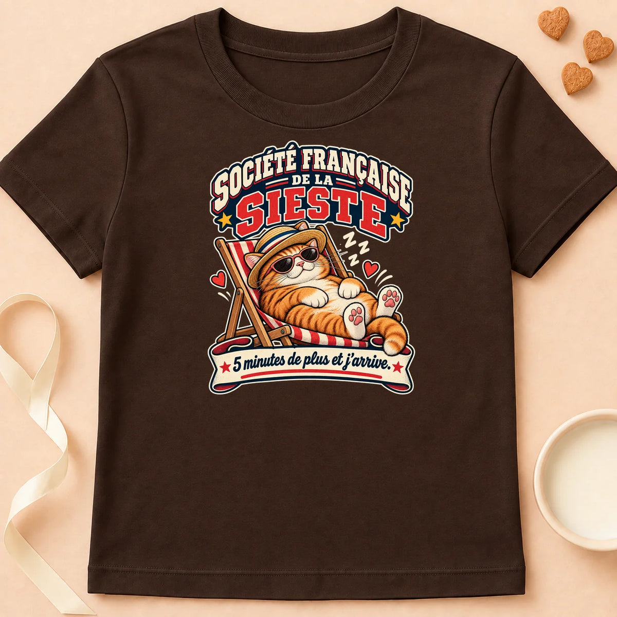 T-shirt chat Patoume – T-shirt Société francaise de la sieste – Chocolat
