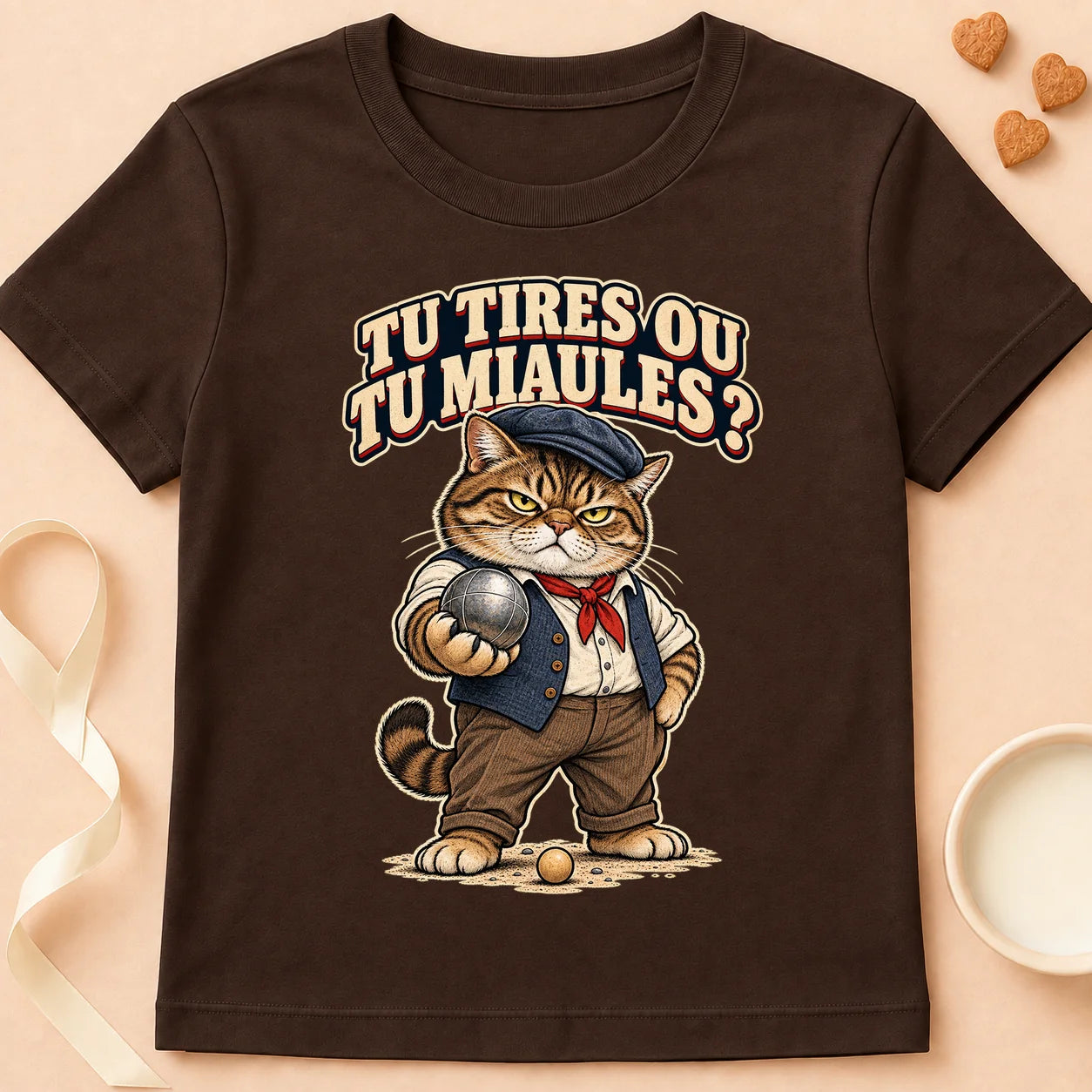 T-shirt chat Patoume – T-shirt Tu tires ou tu miaules – Chocolat