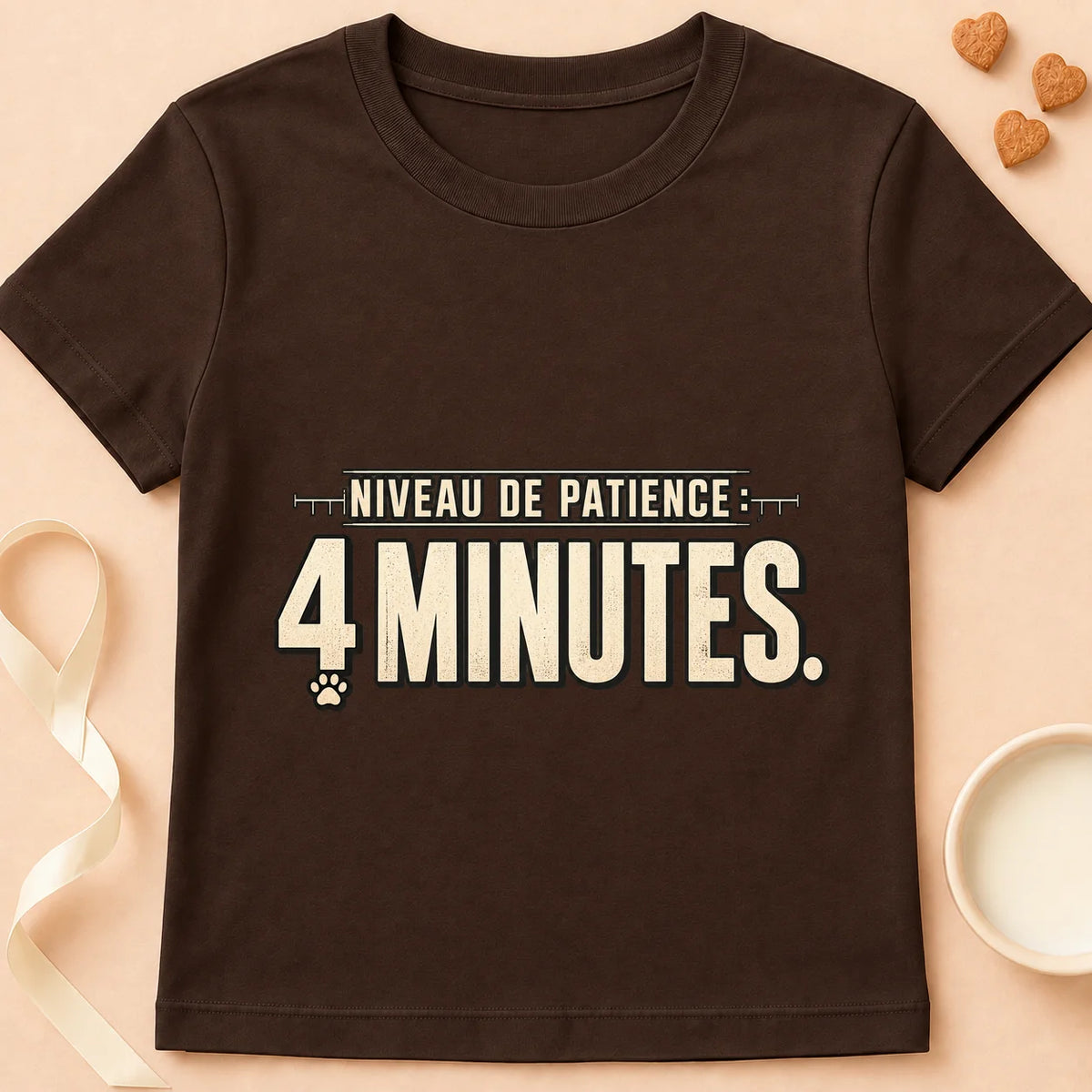 T-shirt chat Patoume – T-shirt Niveau de patience – Chocolat